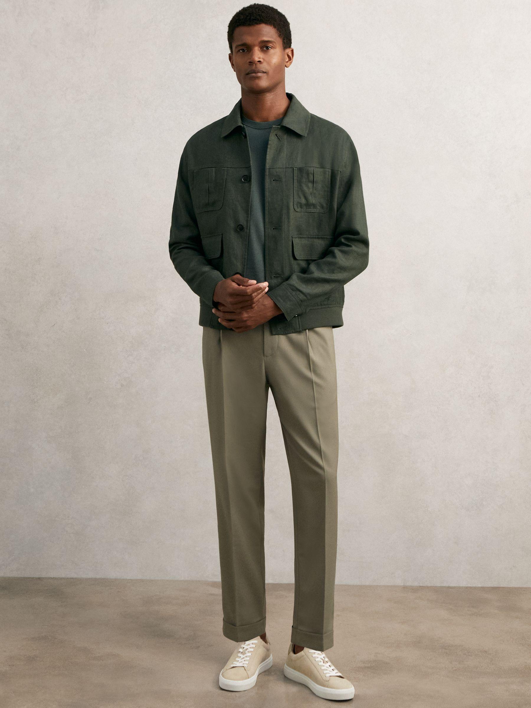 Relaxed-Fit Pleated Tapered Trousers in Sage Product Image