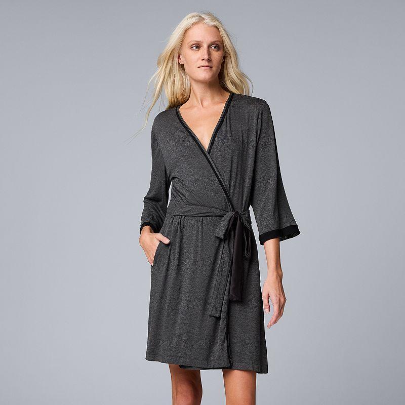 Women's Simply Vera Vera Wang Basic Luxury Wrap Robe, Size: XXL, Black Product Image