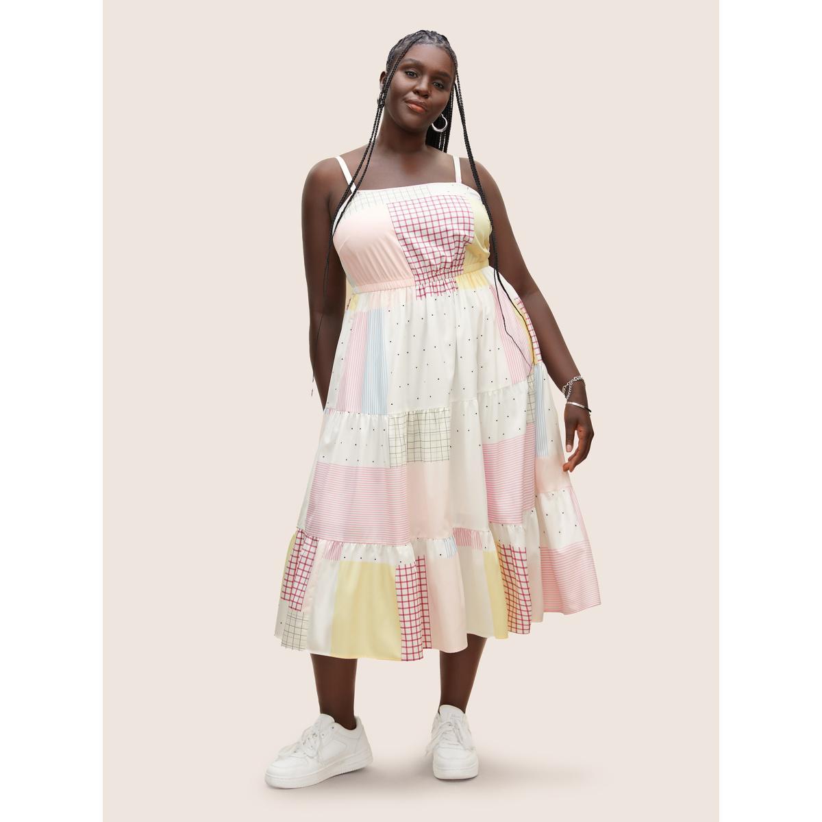 Plus Size Colorblock Contrast Elastic Waist Cami Dress Multicolor Women Casual Square Neck Sleeveless Curvy BloomChic 14-16/1X Product Image