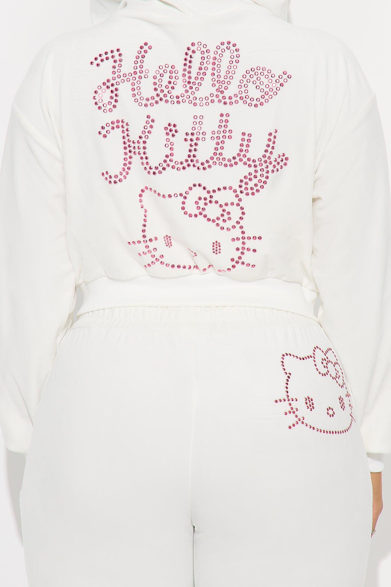 Hello Kitty Rhinestone Velour Zip Hoodie - White Product Image