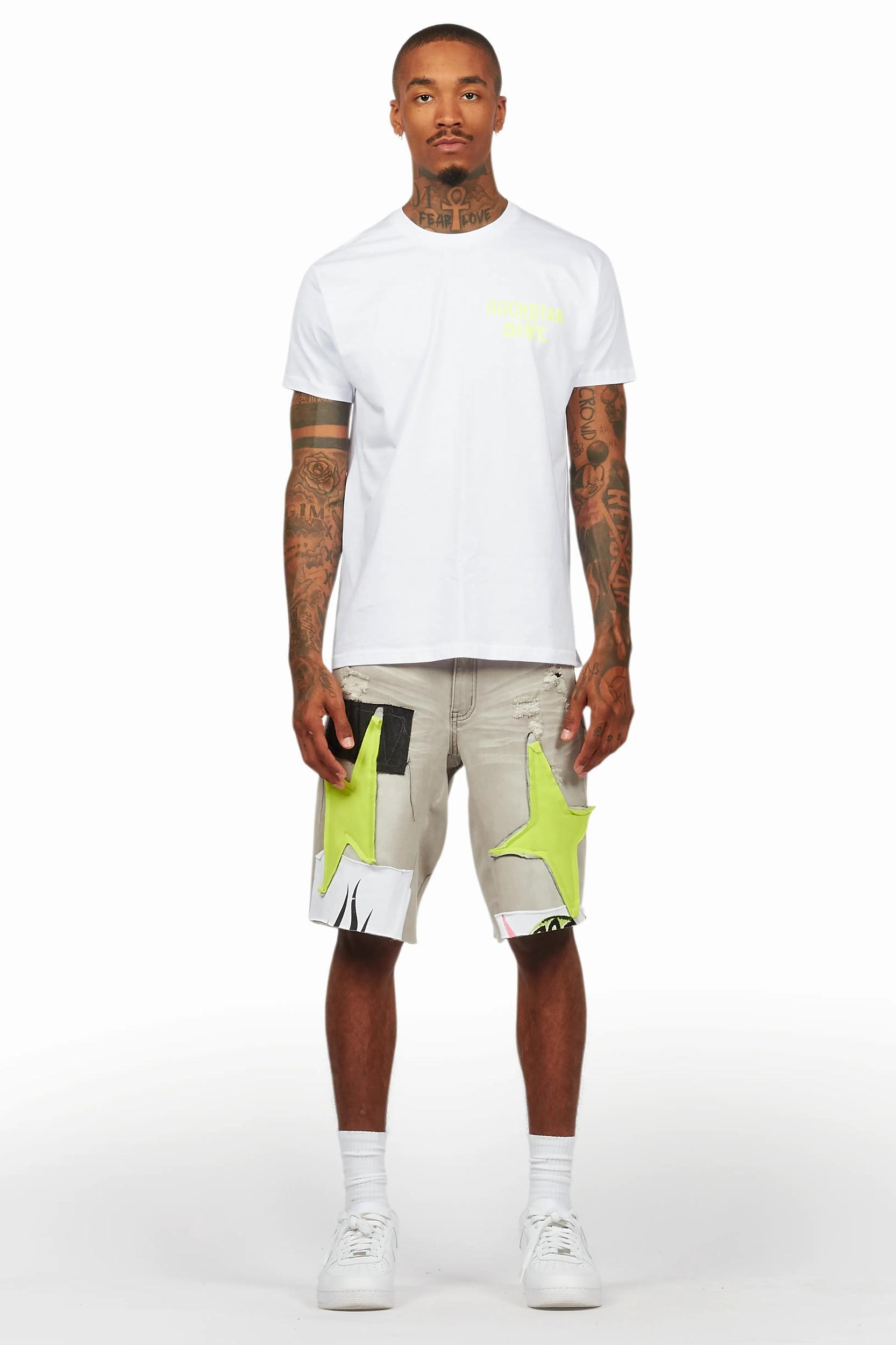 Butch White/Green T-Shirt/Denim Short Set Male Product Image