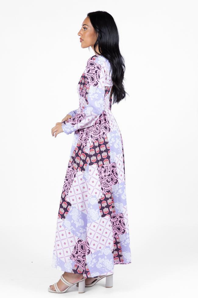 Falling Petals Purple Patchwork Printed Maxi Dress FINAL SALE Product Image