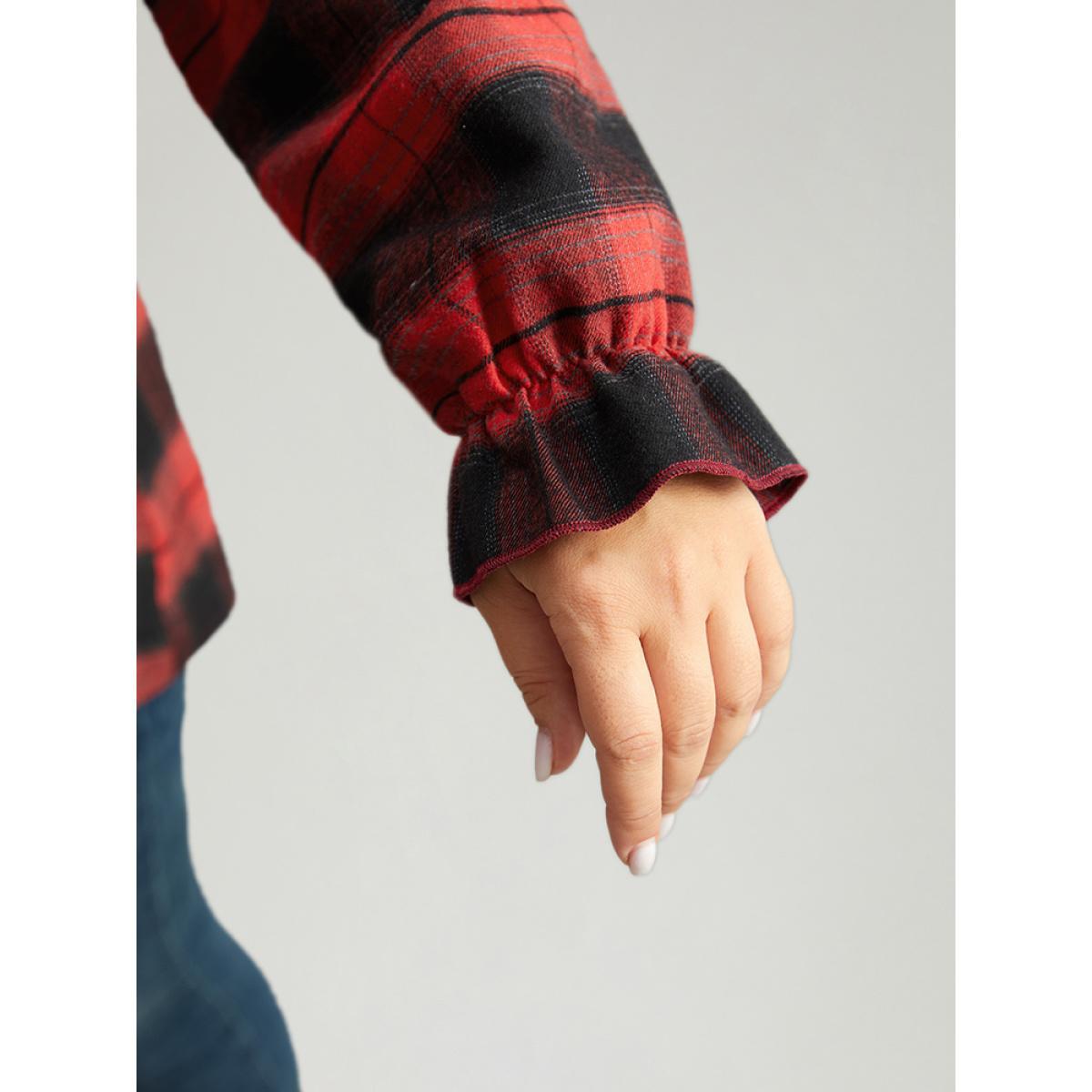 Plus Size Scarlet Plaid V Neck Lantern Sleeve Ruffles Blouse Women Elegant Long Sleeve V-neck Festival-Christmas Blouses BloomChic 30/6X Product Image