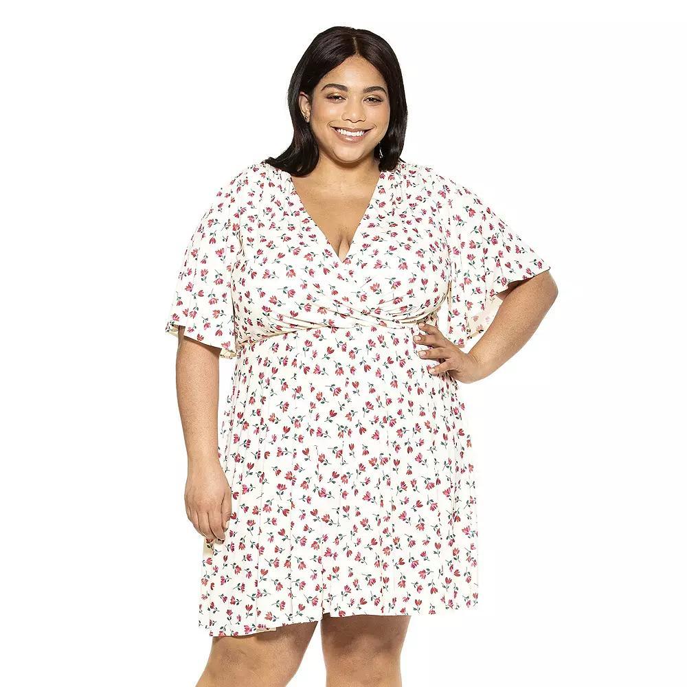 Plus Size ALEXIA ADMOR Oakless Flutter-Sleeve Fit & Flare Dress, Women's, Size: 3XL, Ivory Floral Product Image