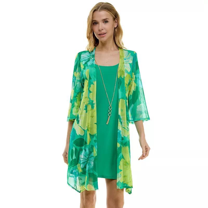 Sara Michelle Green Floral 3/4 2Fer Tank Dress W/ Necklace Product Image