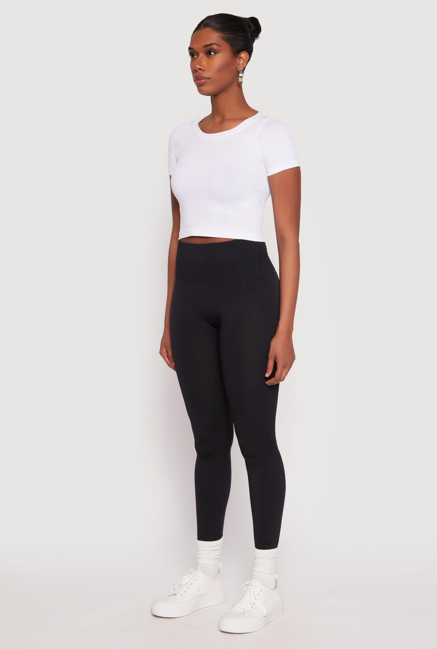 Textured Waistband Fleece Lined Leggings Female Product Image