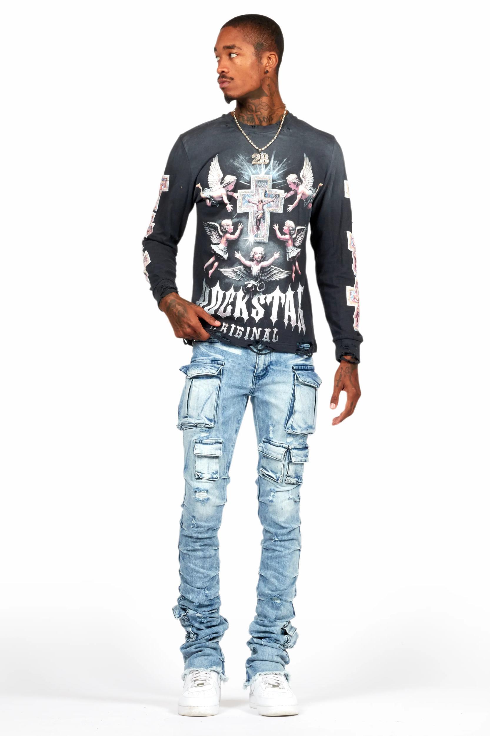 Gentry Light Blue Stacked Flare Jean Male Product Image