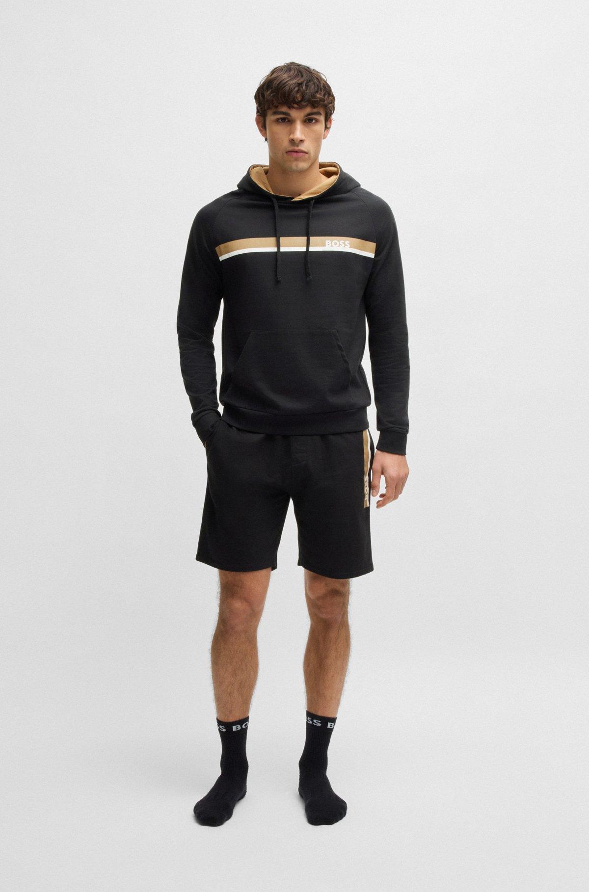 Cotton-terry hoodie with stripe print Product Image
