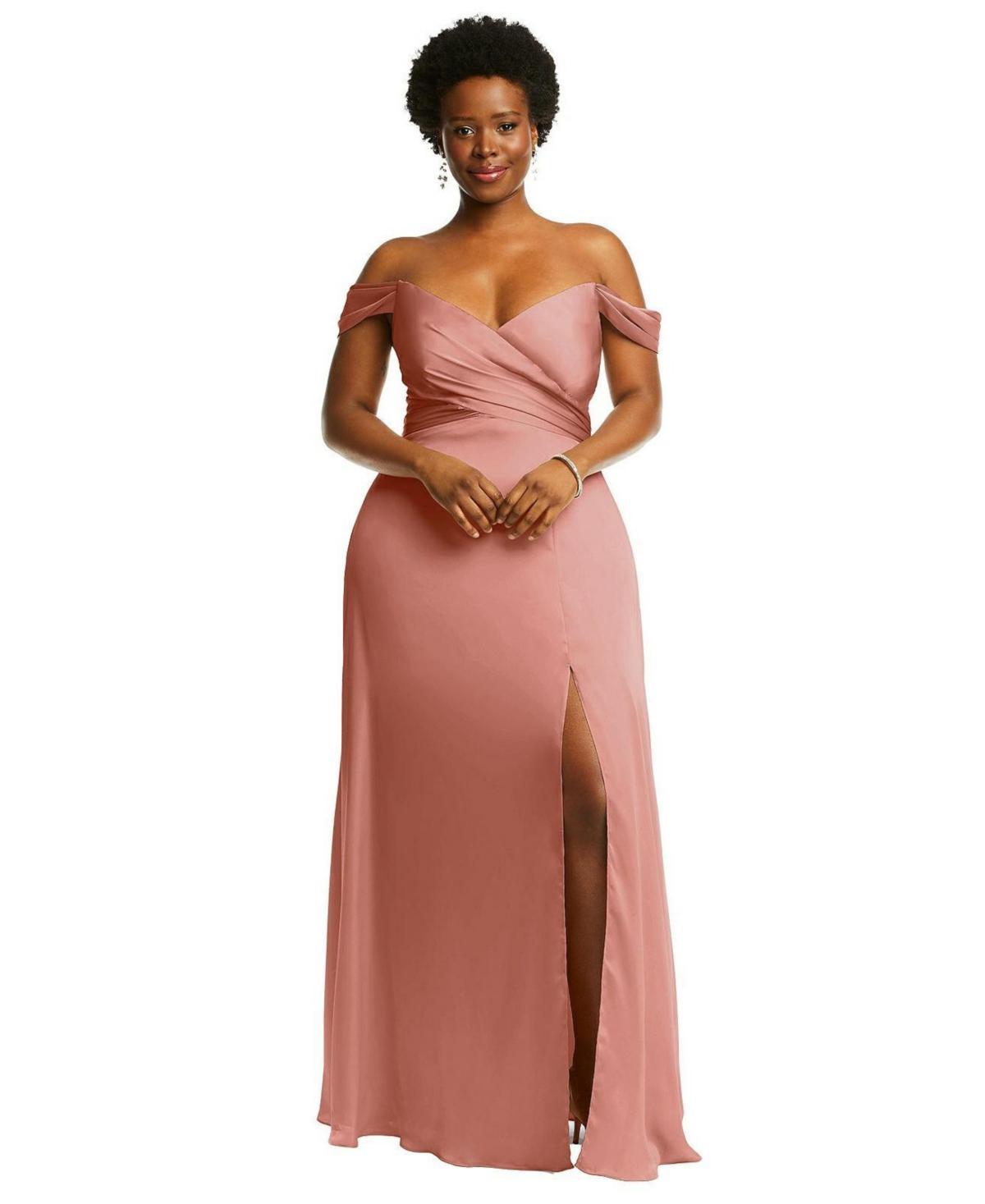 Womens Off-the-Shoulder Flounce Sleeve Empire Waist Gown with Front Slit Product Image