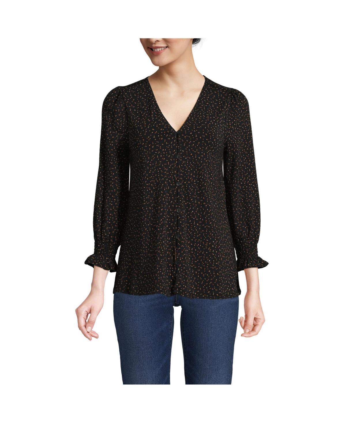 Women's Lands' End 3/4 Sleeve Lightweight Jersey Button Front Top, Size: Large, Spiced Rhubarb Product Image