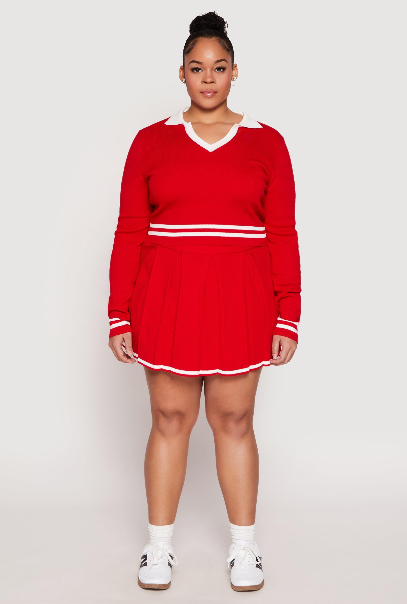 Womens Plus Size Daisy Contrast Trim Pleated Tennis Skirt Product Image