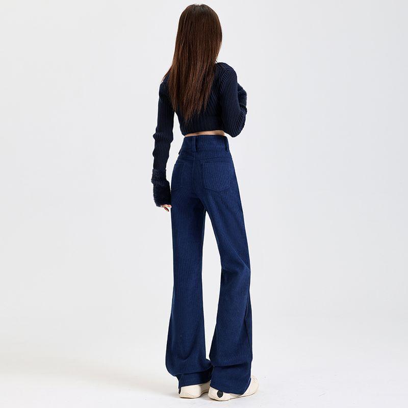 High Rise Plain Flared Pants (Various Designs) Product Image
