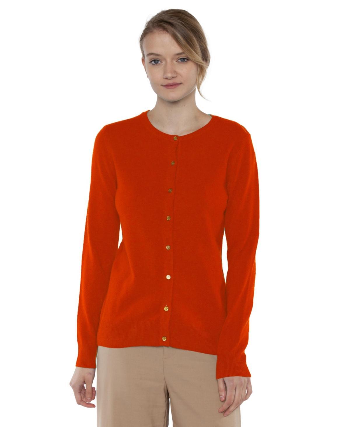 Jennie Liu Womens 100% Cashmere Button Front Long Sleeve Crewneck Cardigan Sweater (1575, Azalea, Large ) Product Image
