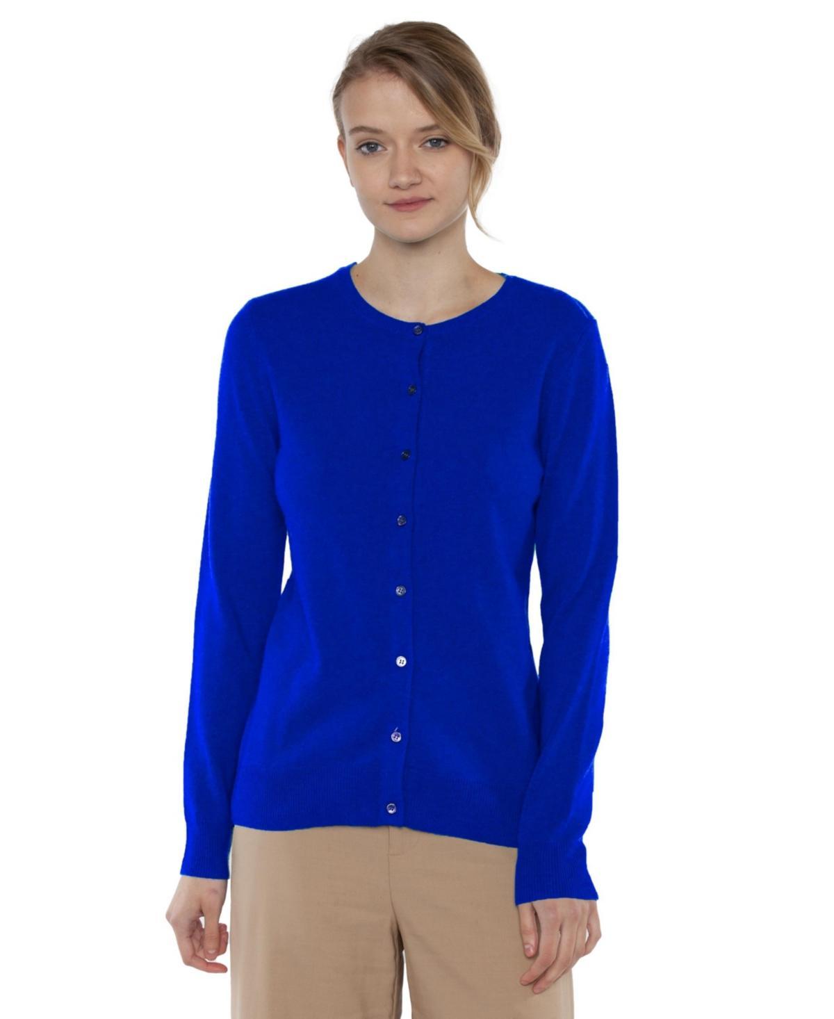 Jennie Liu Womens 100% Cashmere Button Front Long Sleeve Crewneck Cardigan Sweater (1575, Azalea, Large ) Product Image