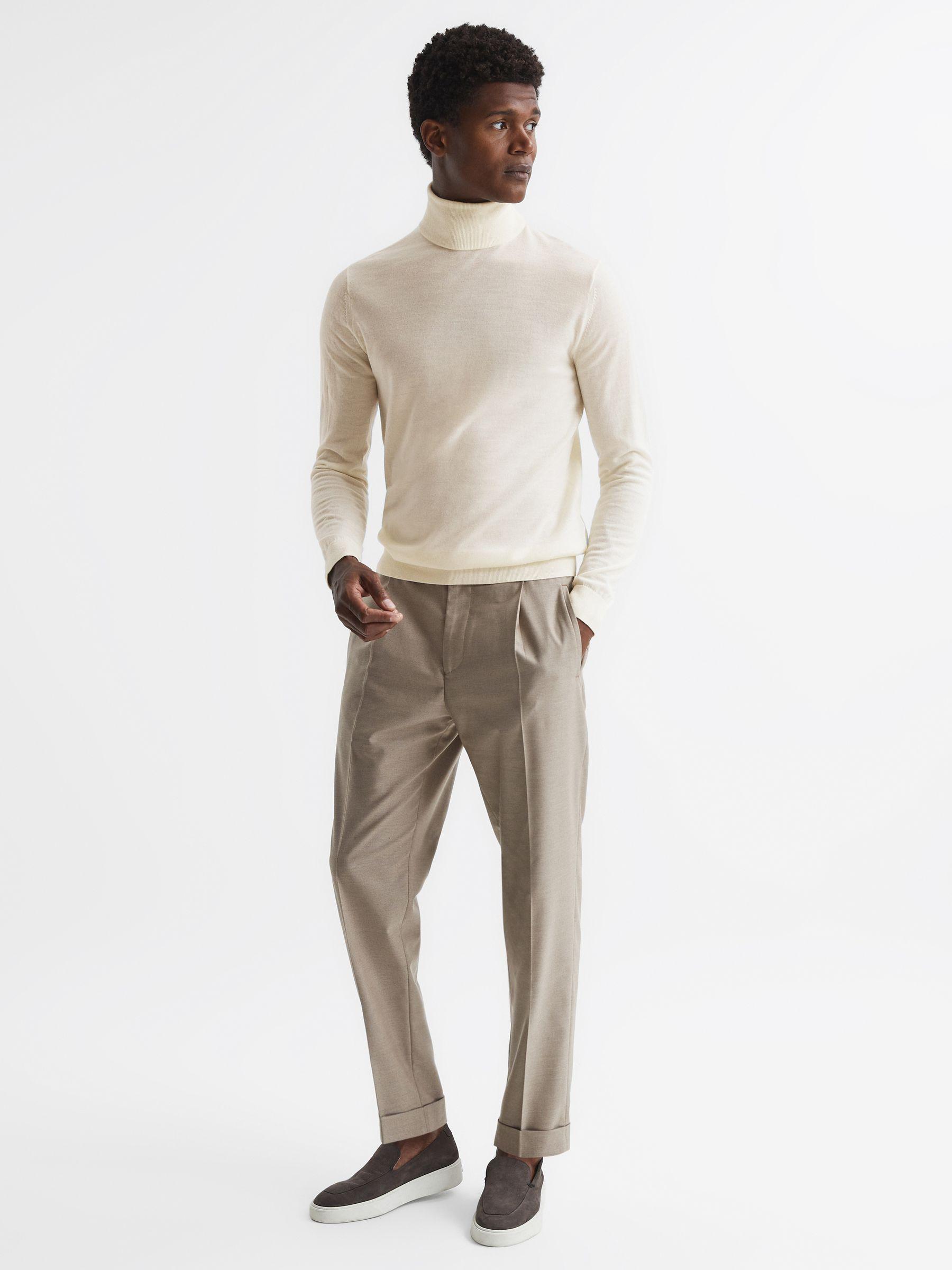 Slim Fit Merino Wool Roll Neck Jumper in Bianco Product Image
