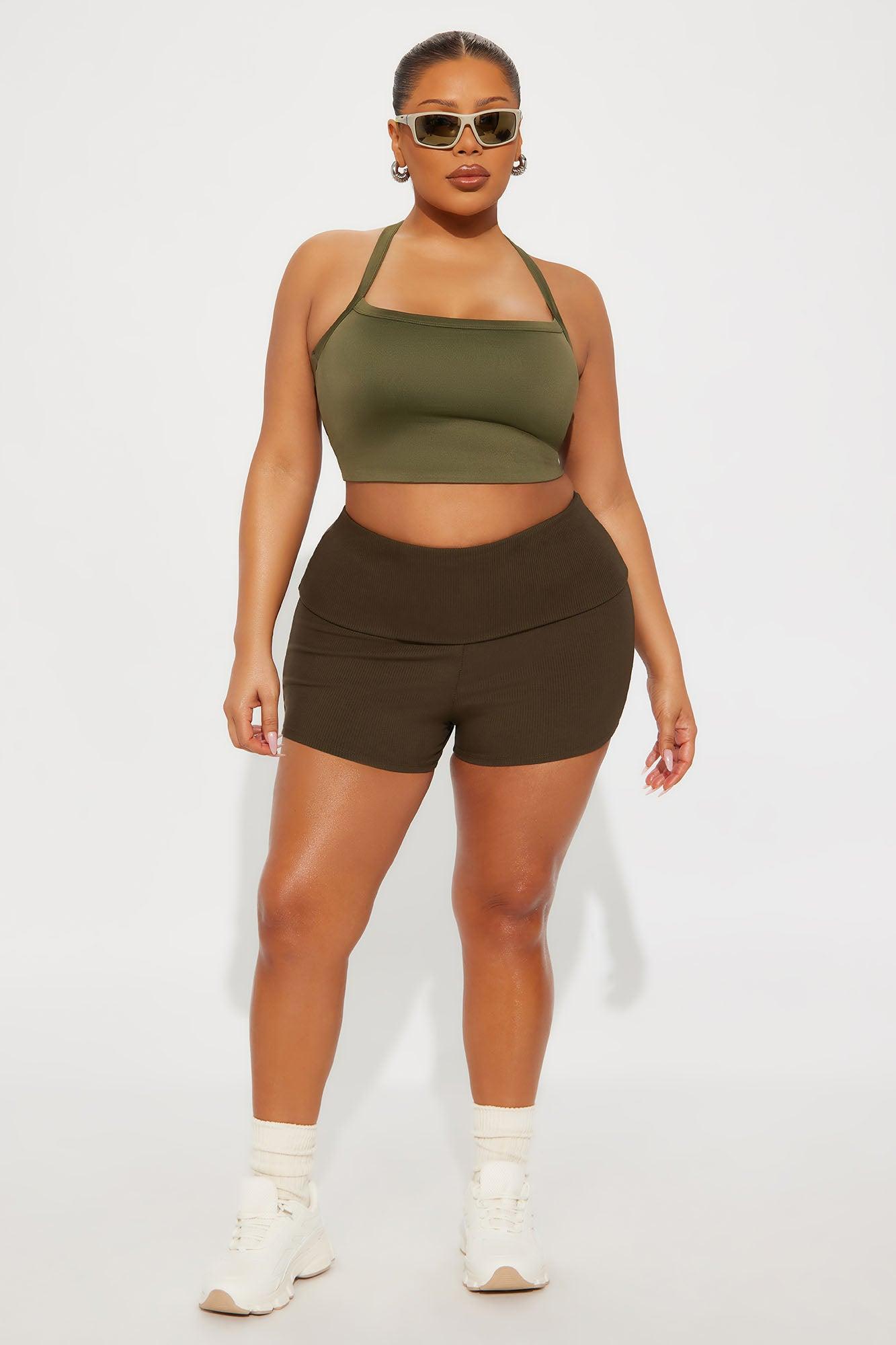 Contour Double Lined Cropped Halter Top - Military Green Female Product Image