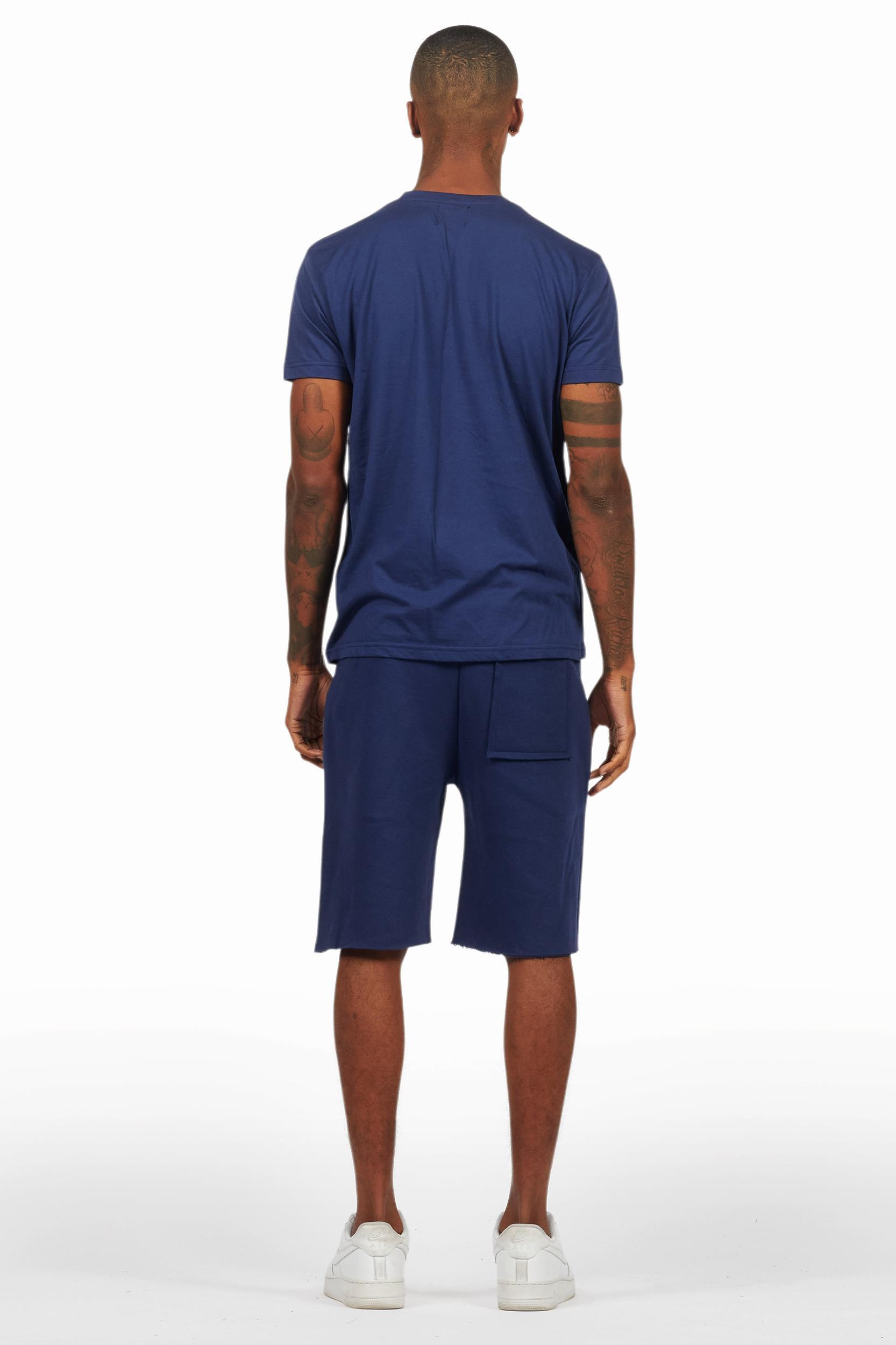 Raffer Navy T-Shirt/Raw Edge Short Set Male Product Image