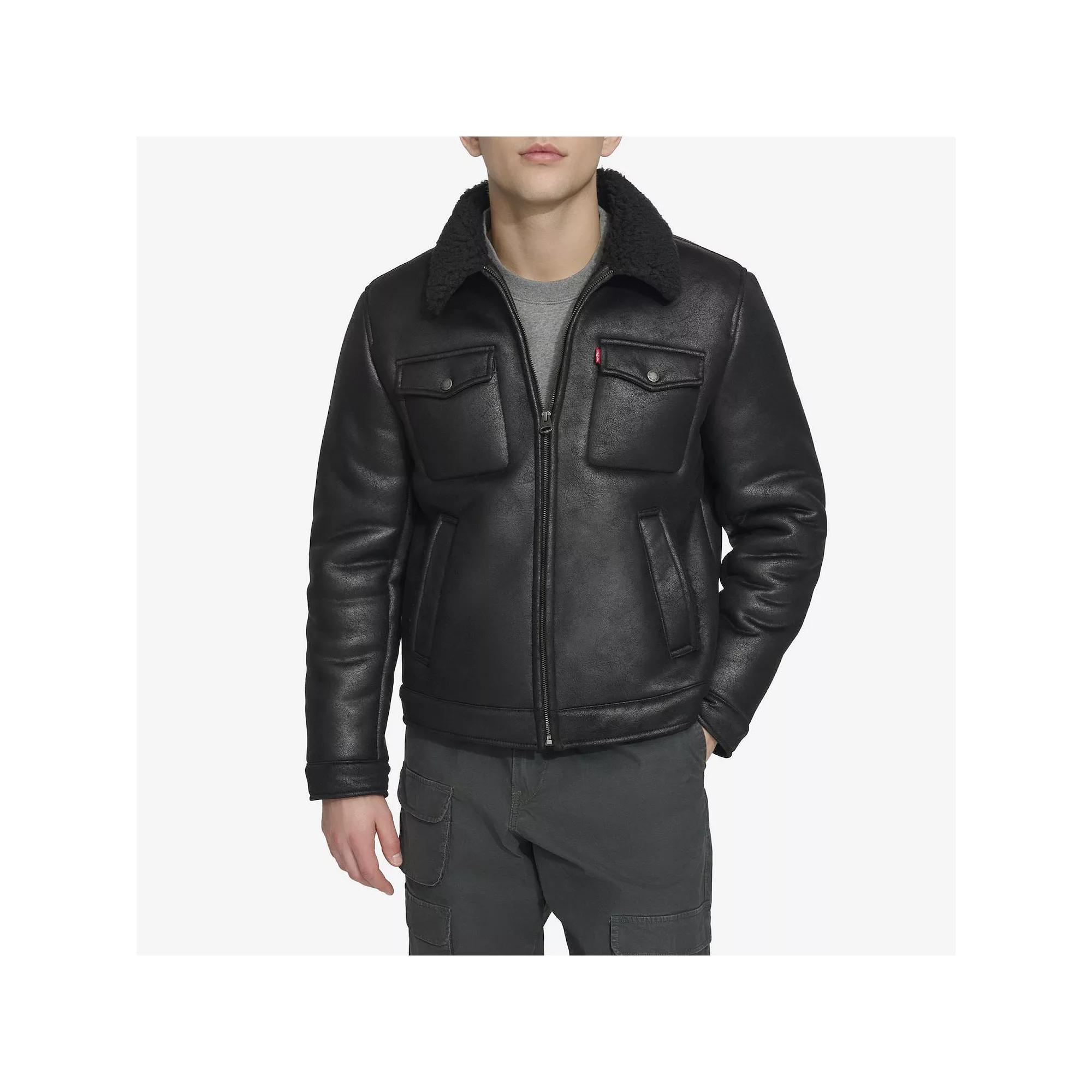 Men's Levi's® Faux Shearling Zip Trucker Jacket, Size: Large, Black Product Image