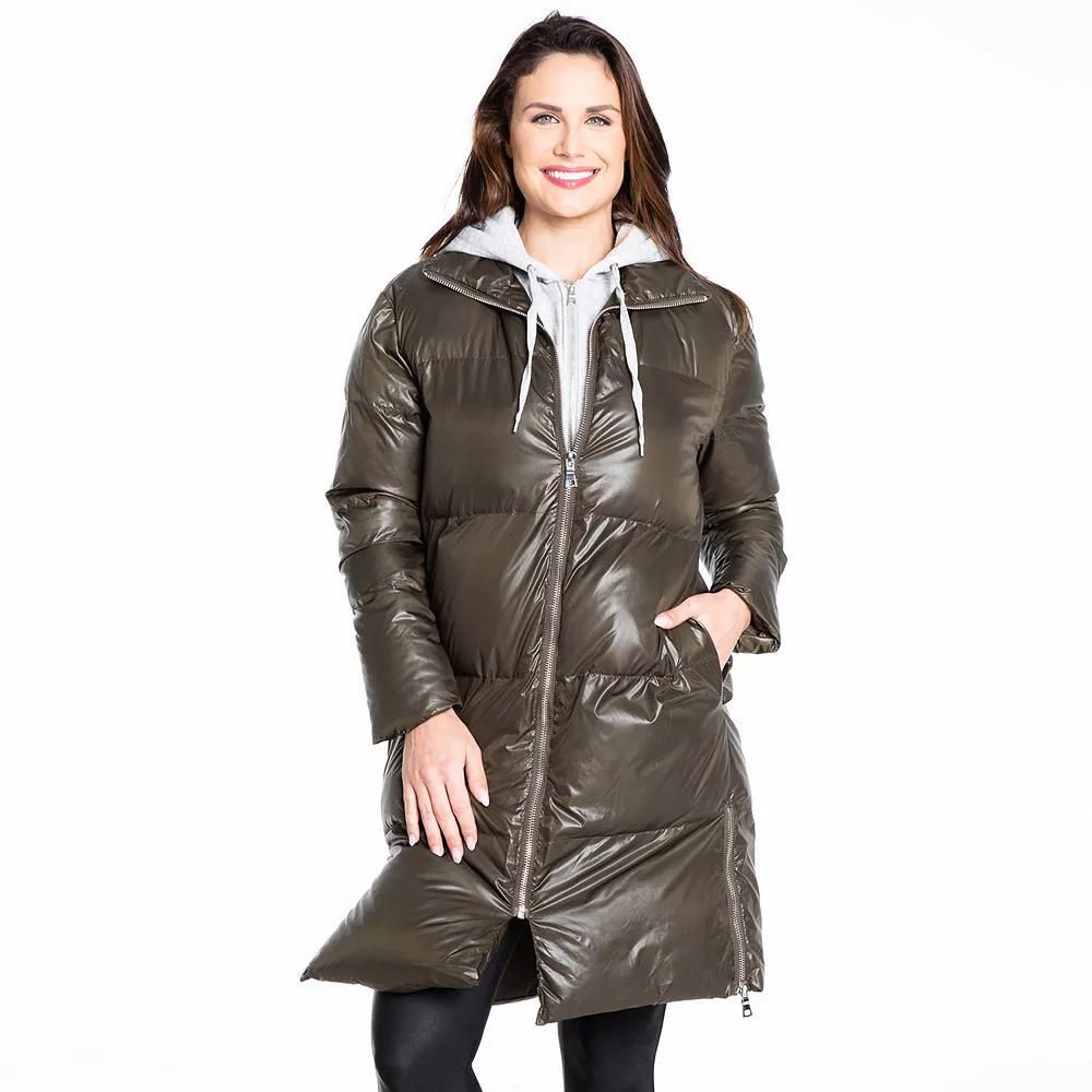 Women's Fleet Street Inner-Hoodie Long Puffer Jacket, Size: XS, Green Product Image