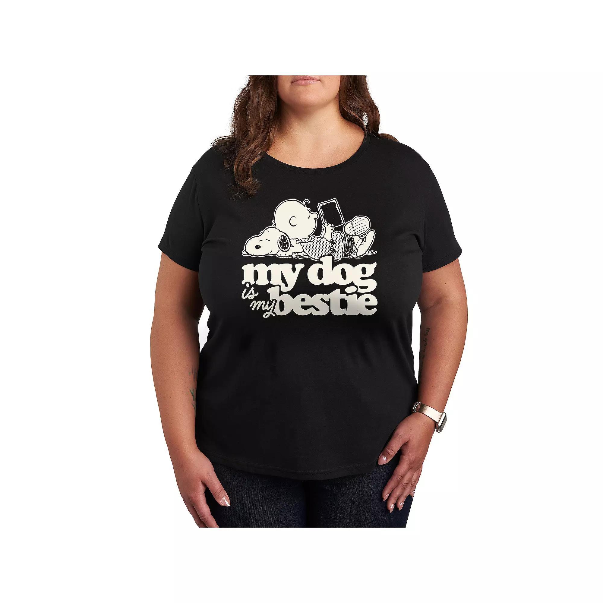 Plus Peanuts Snoopy & Charlie Brown My Dog Is My Bestie Graphic Tee, Womens Grey Blue Product Image