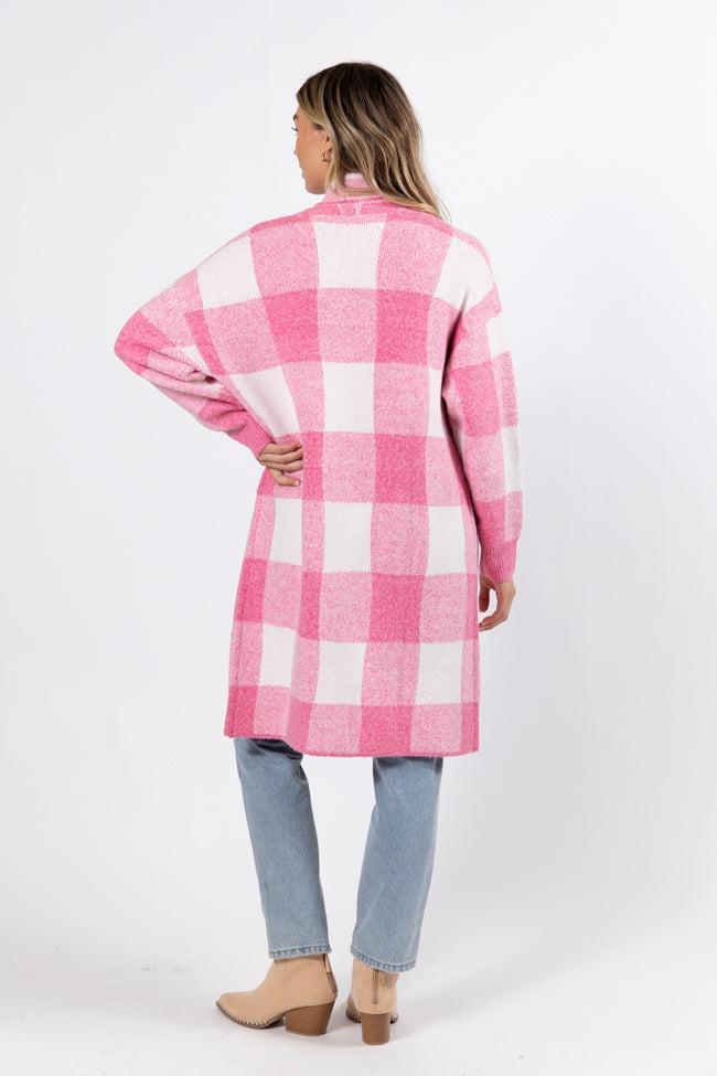 News To Me Pink Plaid Sweater Coat Product Image