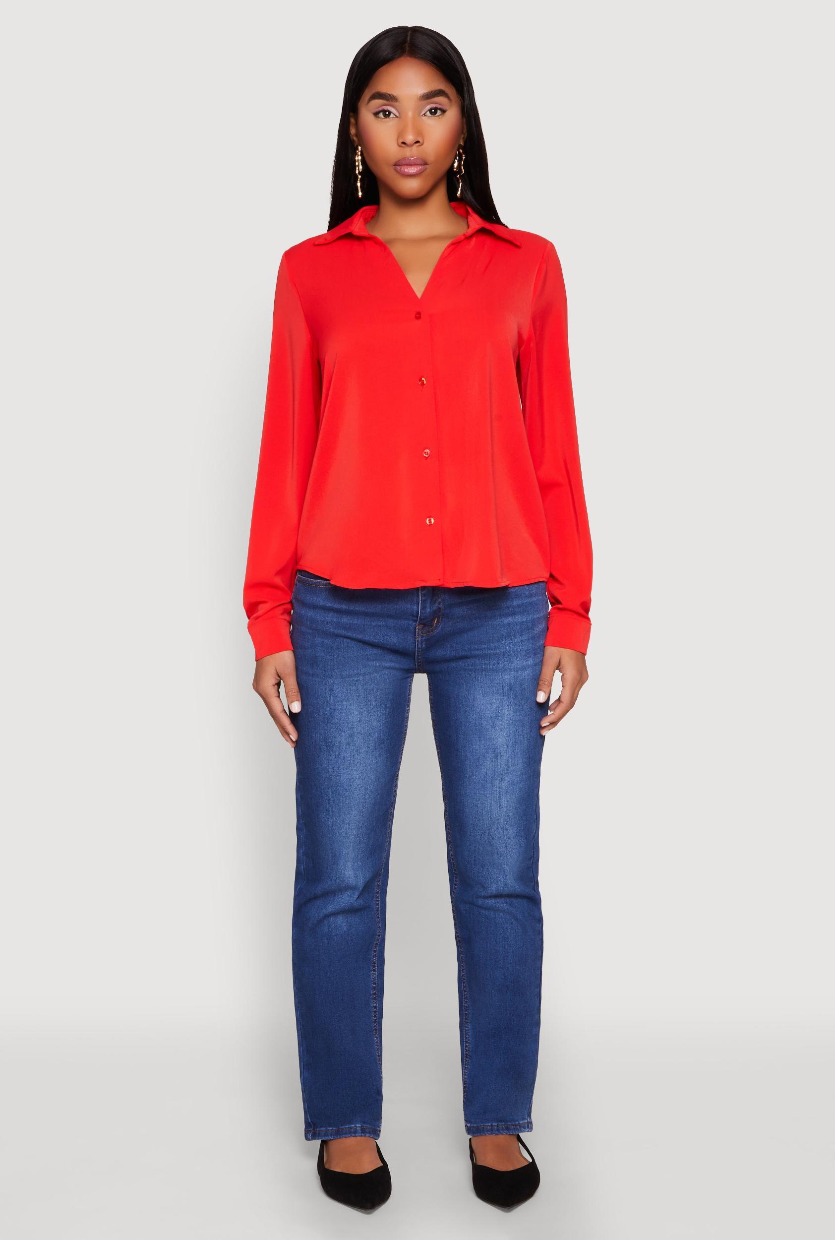 Womens Crepe Knit Button Front Shirt Product Image