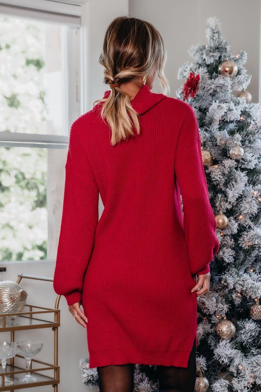It's A Beaut Turtleneck Sweater Dress - Red-FINAL SALE Product Image