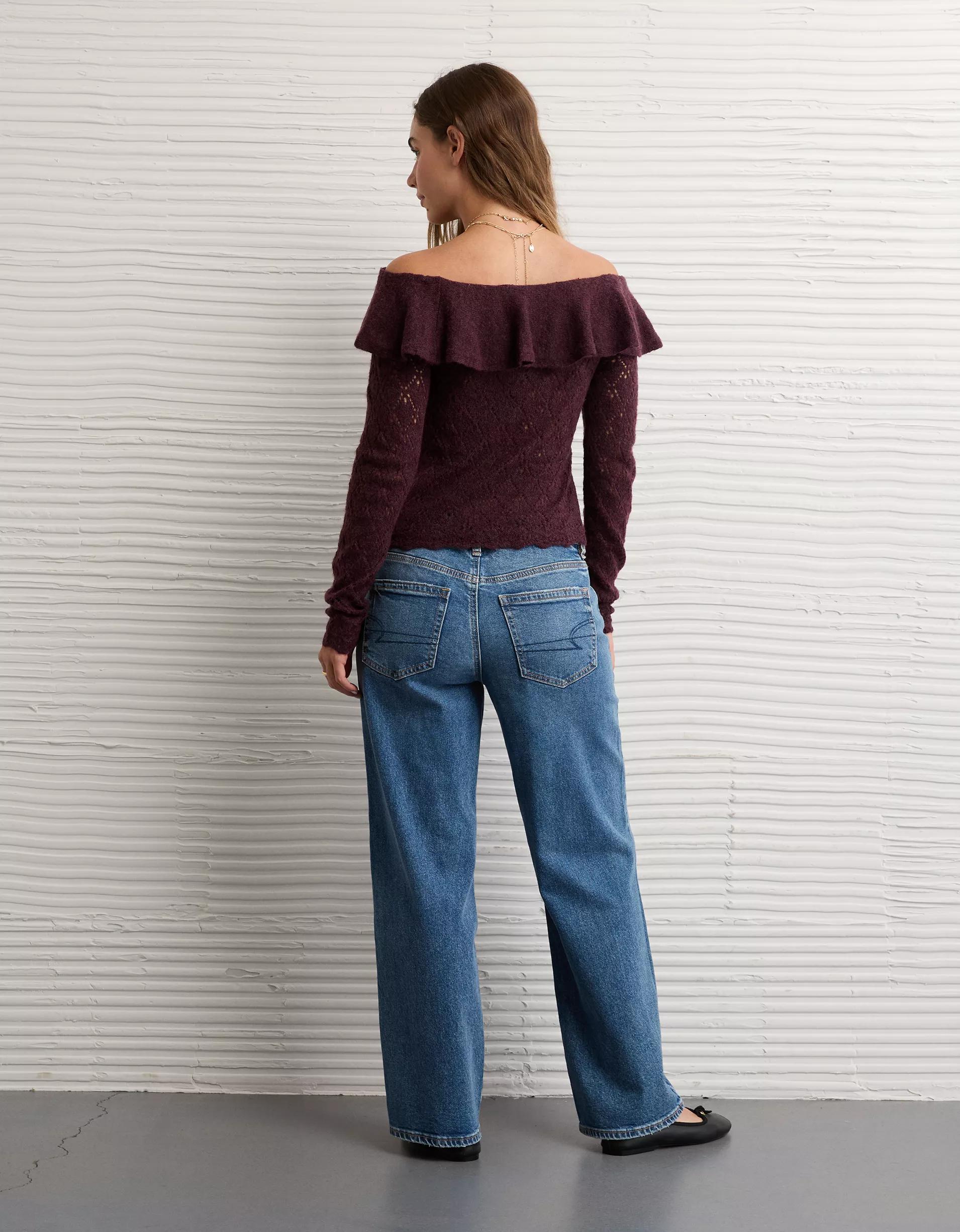 AE Ruffle Off-The-Shoulder Sweater  Product Image