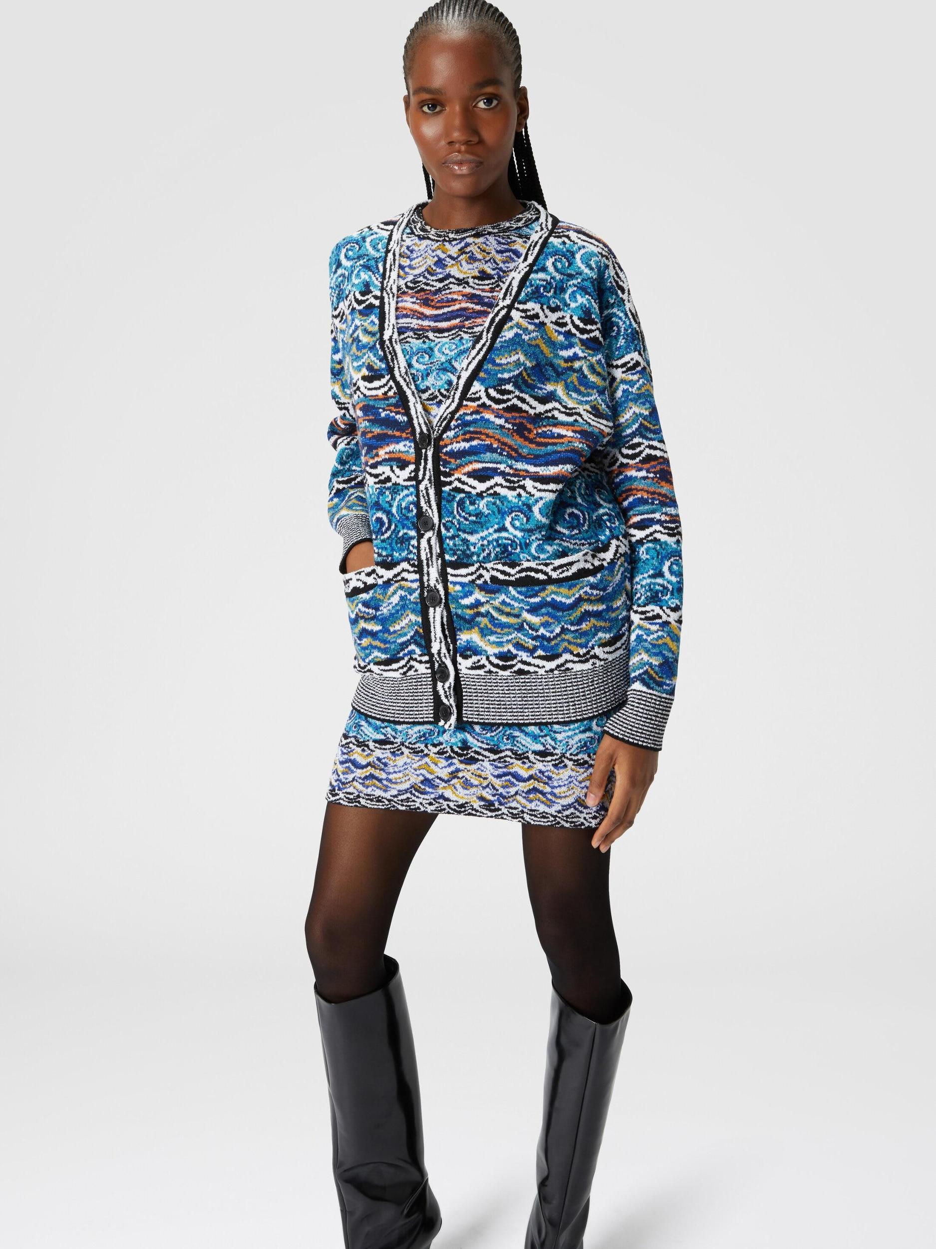 Oversized cardigan in wool and cotton jacquard with wave motif Product Image