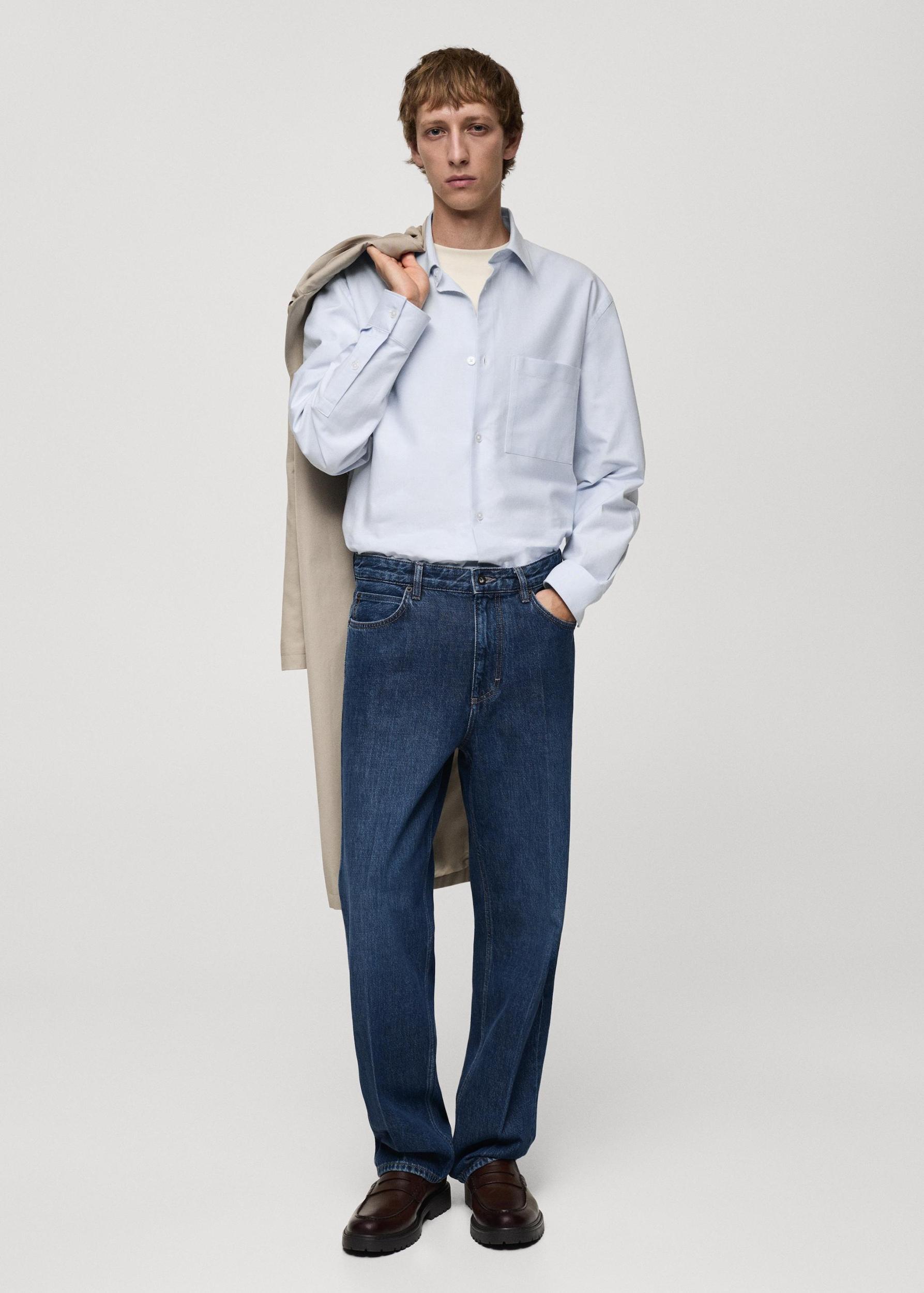 Relaxed-fit Oxford cotton shirt - Men | MANGO USA Product Image