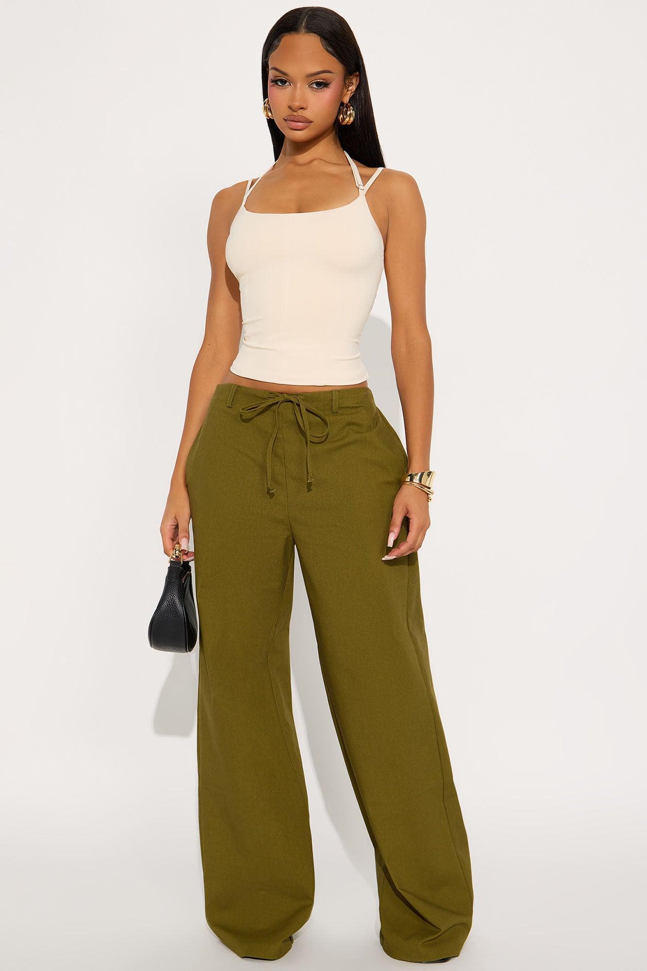 Hayden Linen Wide Leg Trouser - Olive Product Image