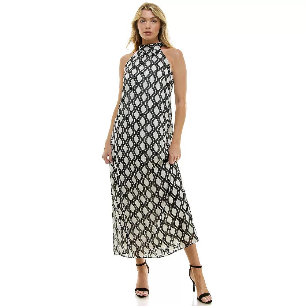 Women's Luxology Keyhole Back Halter Maxi Dress, Size: Medium, Ivory Black Product Image