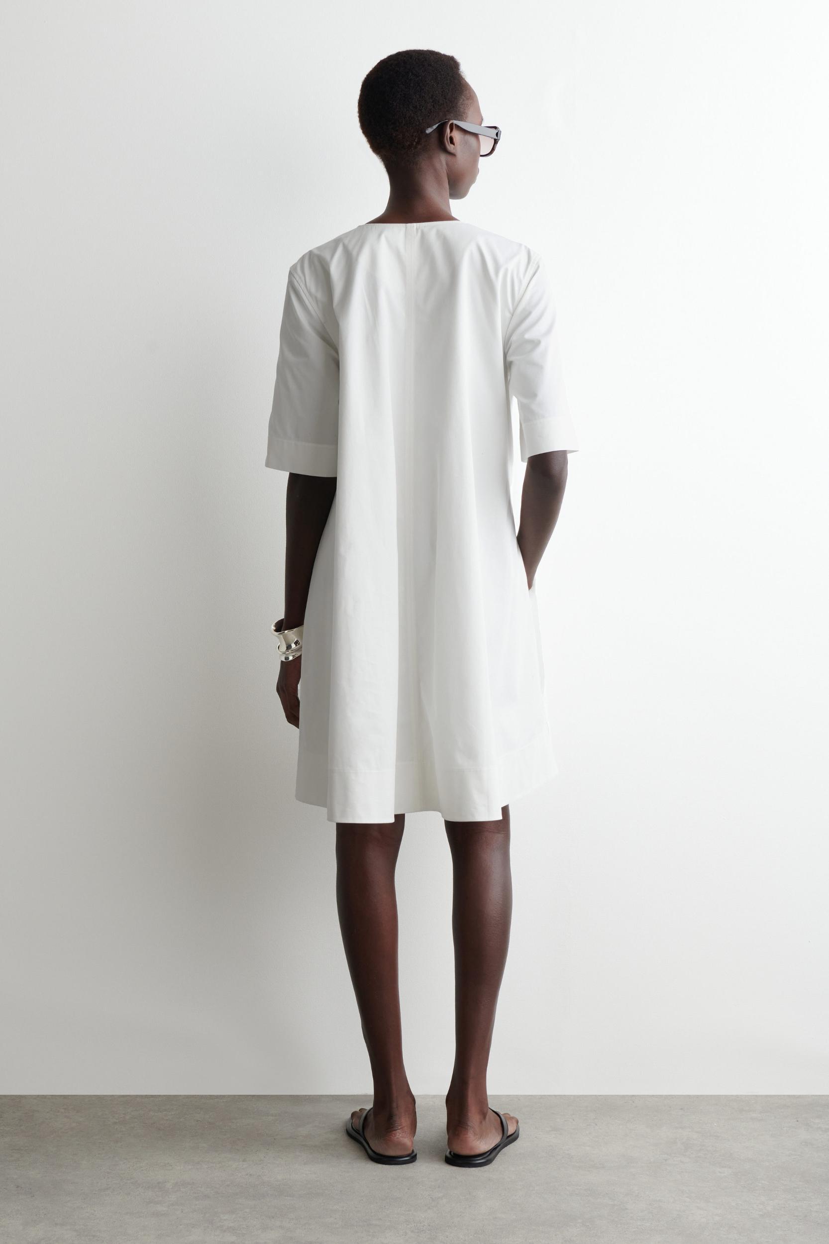 PLEATED ZIP UP COTTON MINI DRESS Product Image