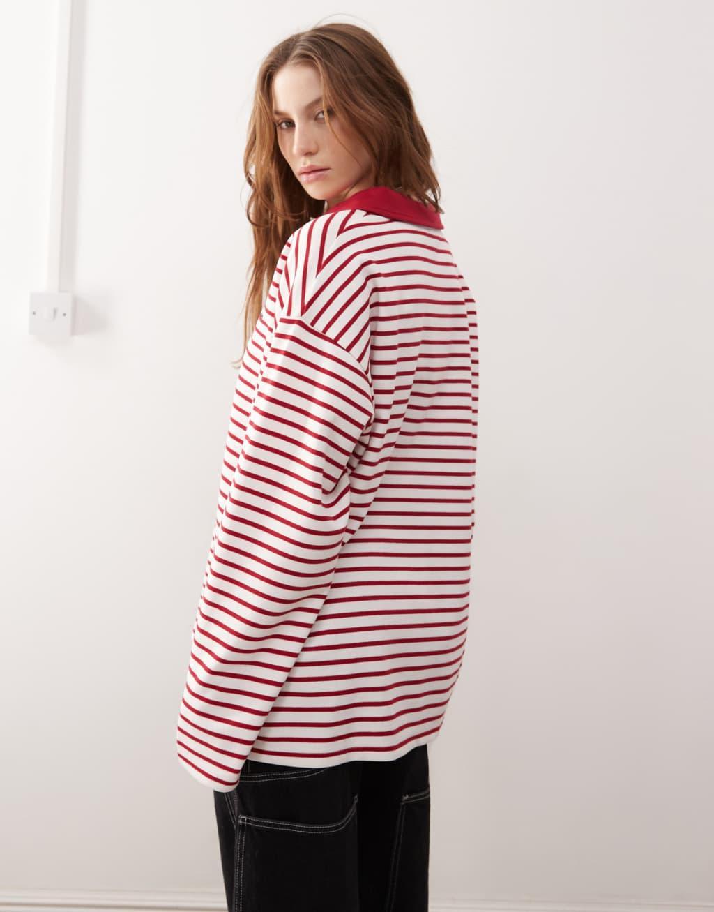 COLLUSION stripe rugby shirt with chest embroidery Product Image