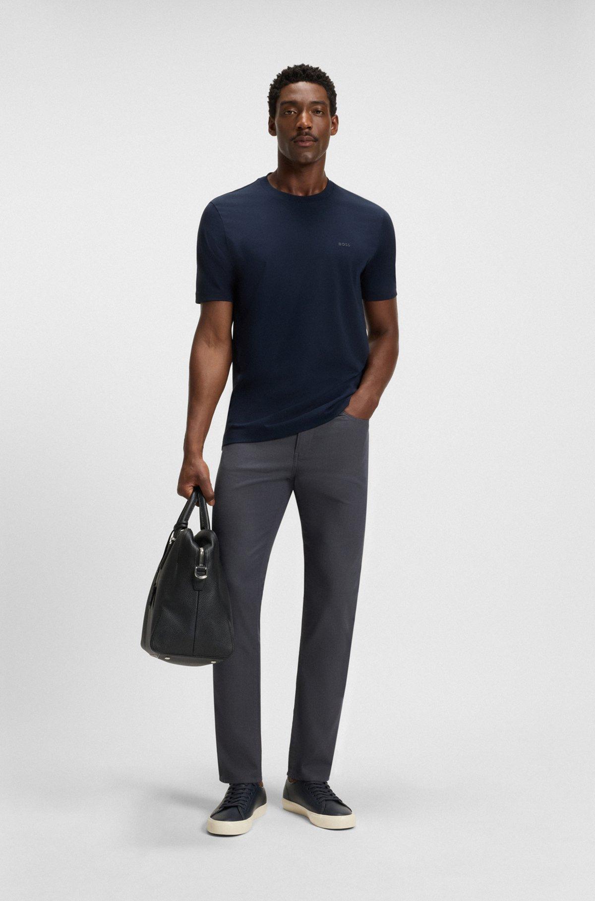 BOSS - Delaware slim-fit trousers in patterned stretch cotton - Dark Blue Product Image