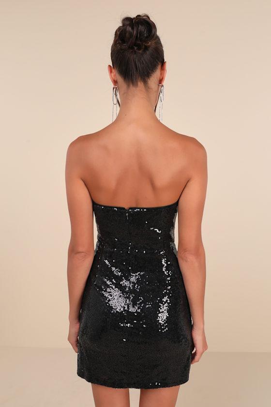 Unstoppable Glow Black Sequin Strapless Mini Dress Product Image