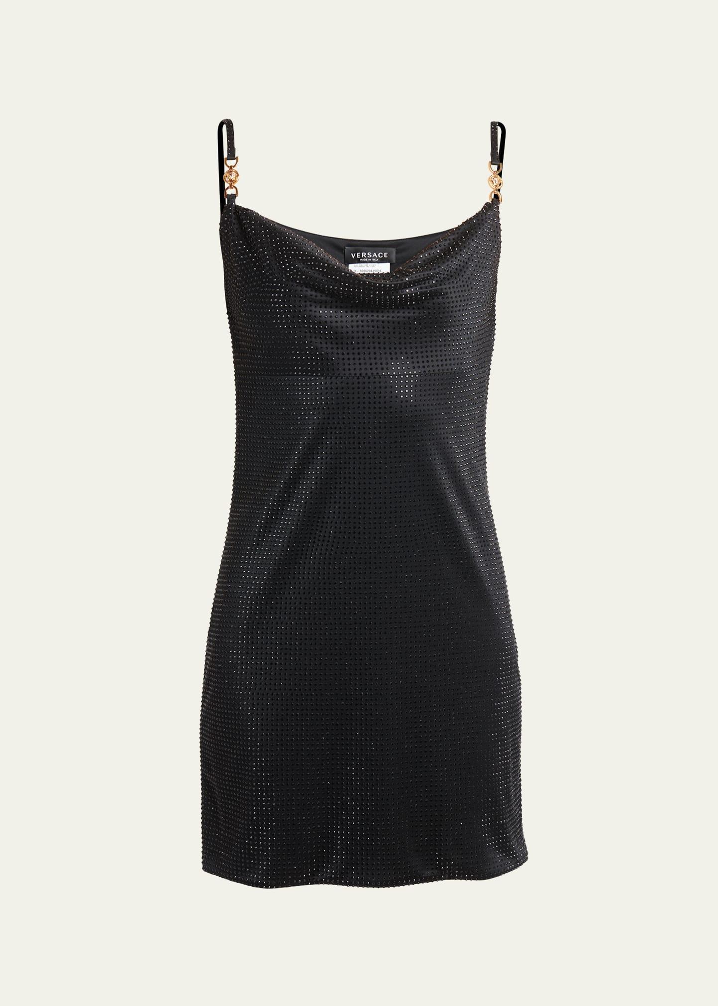 Cowl-Neck Strass Embellished Jersey Mini Slip Dress Product Image
