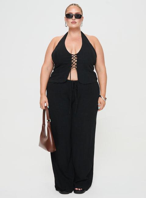 Clouded Linen Blend Vest Top Black Curve Product Image