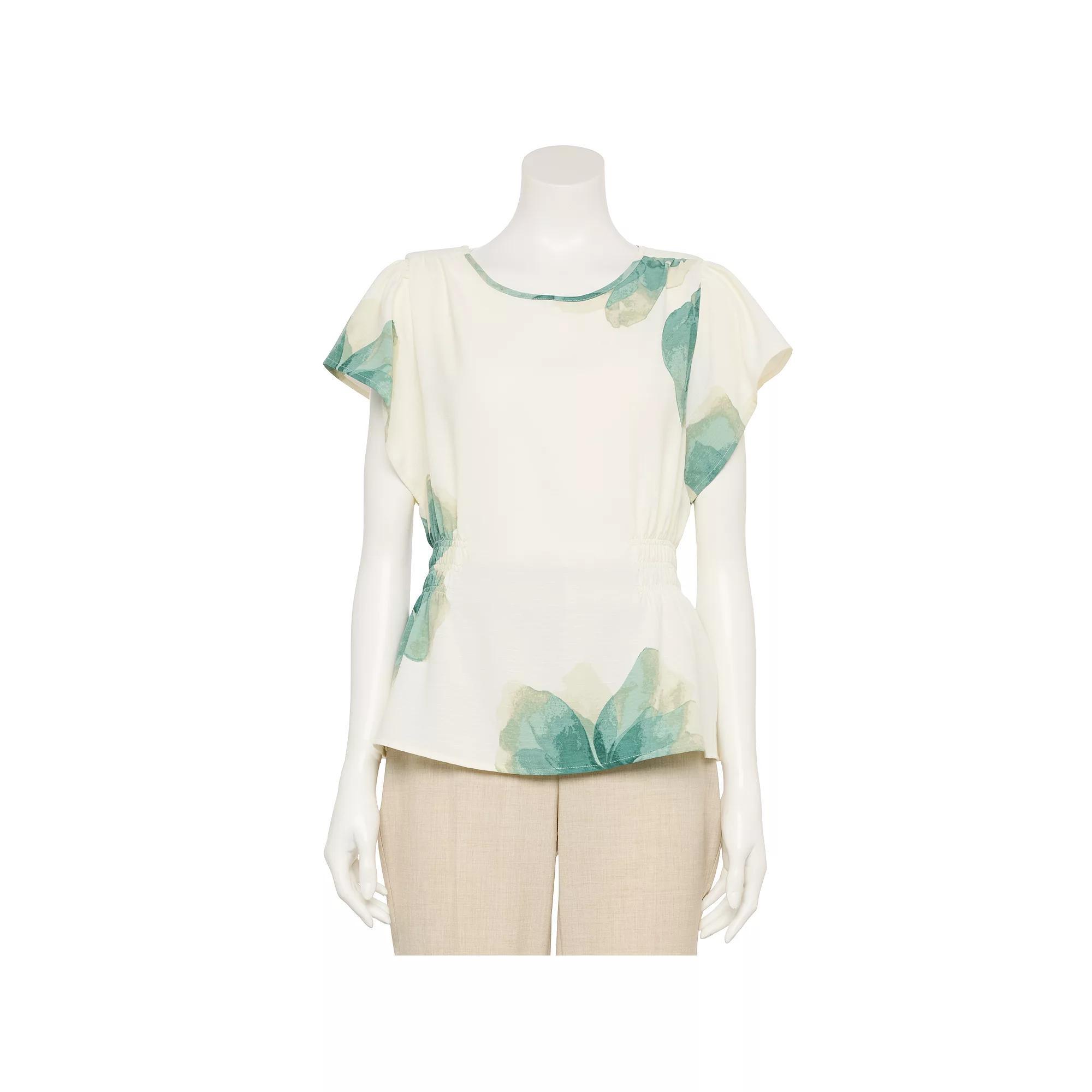 Women's Nine West Adaptive Cinched Blouse, Size: XL, Green Crystal Bloom Product Image