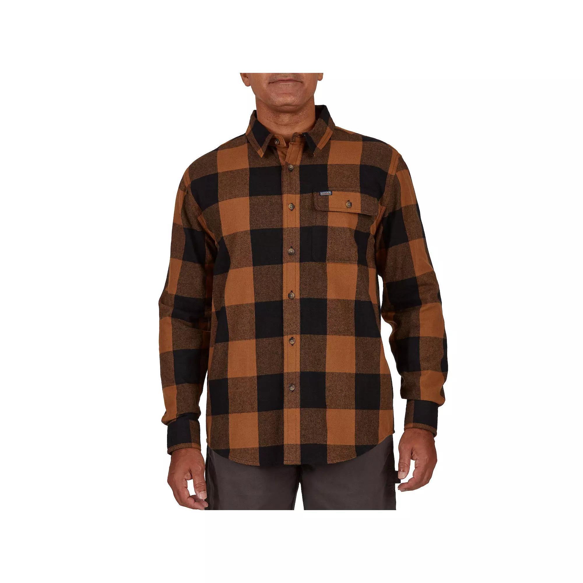 Men's Smith's Workwear Relaxed-Fit Buffalo Plaid Flannel Button-Down Shirt, Size: Large, Grey Black Product Image