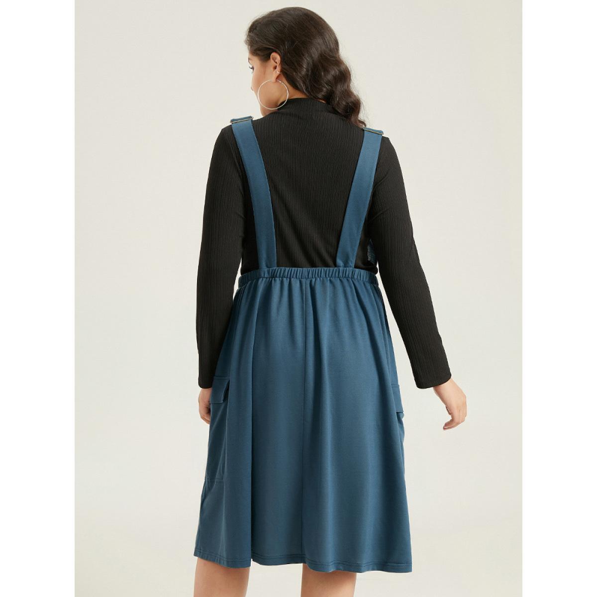 Plus Size Solid Adjustable Straps Elastic Waist Dress Indigo Women Casual Adjustable Straps Spaghetti Strap Sleeveless Curvy Midi Dress BloomChic 22-24/3X Product Image