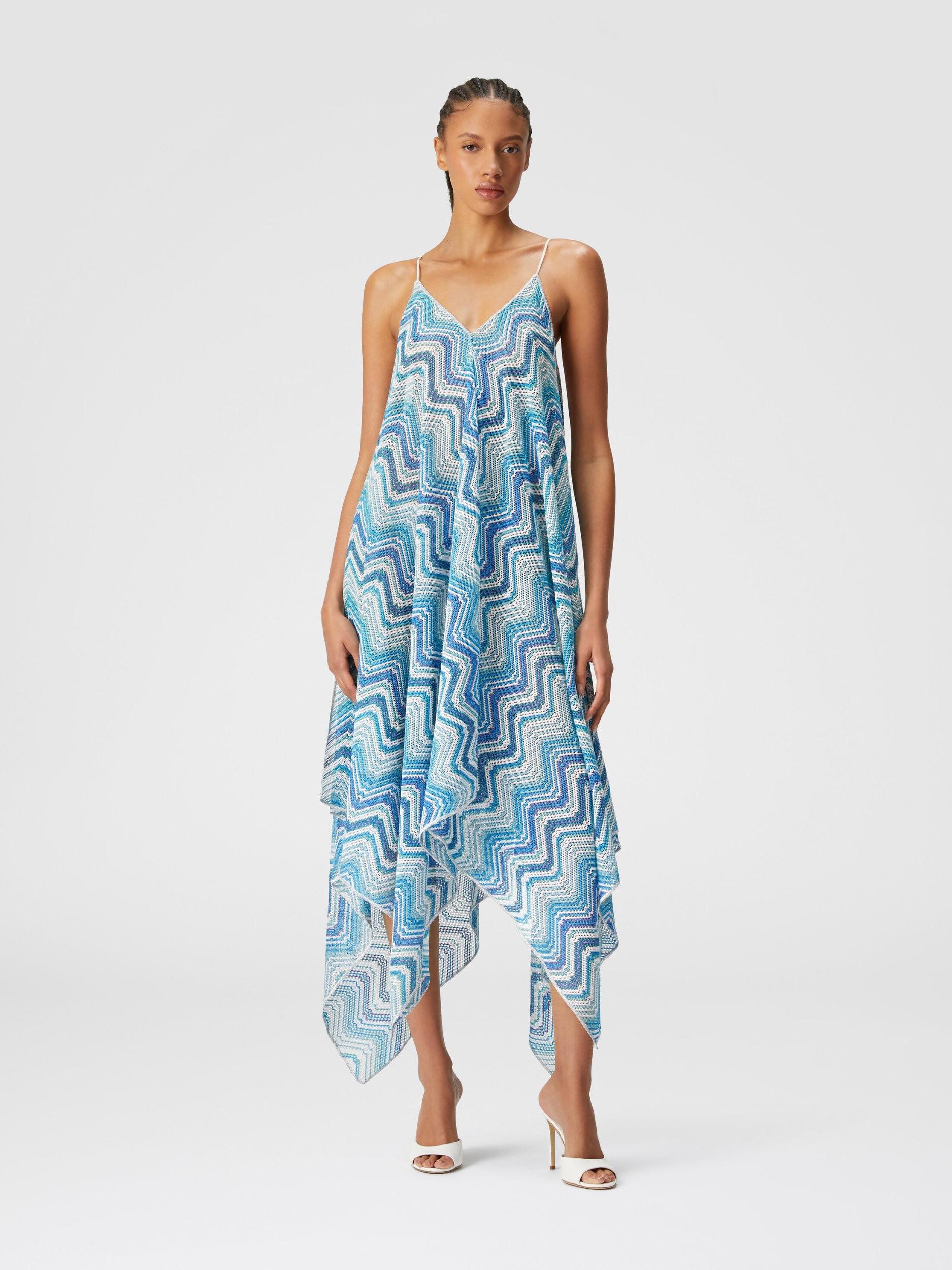 Long cover-up with neck scarf cut in chevron crochet lamé Product Image
