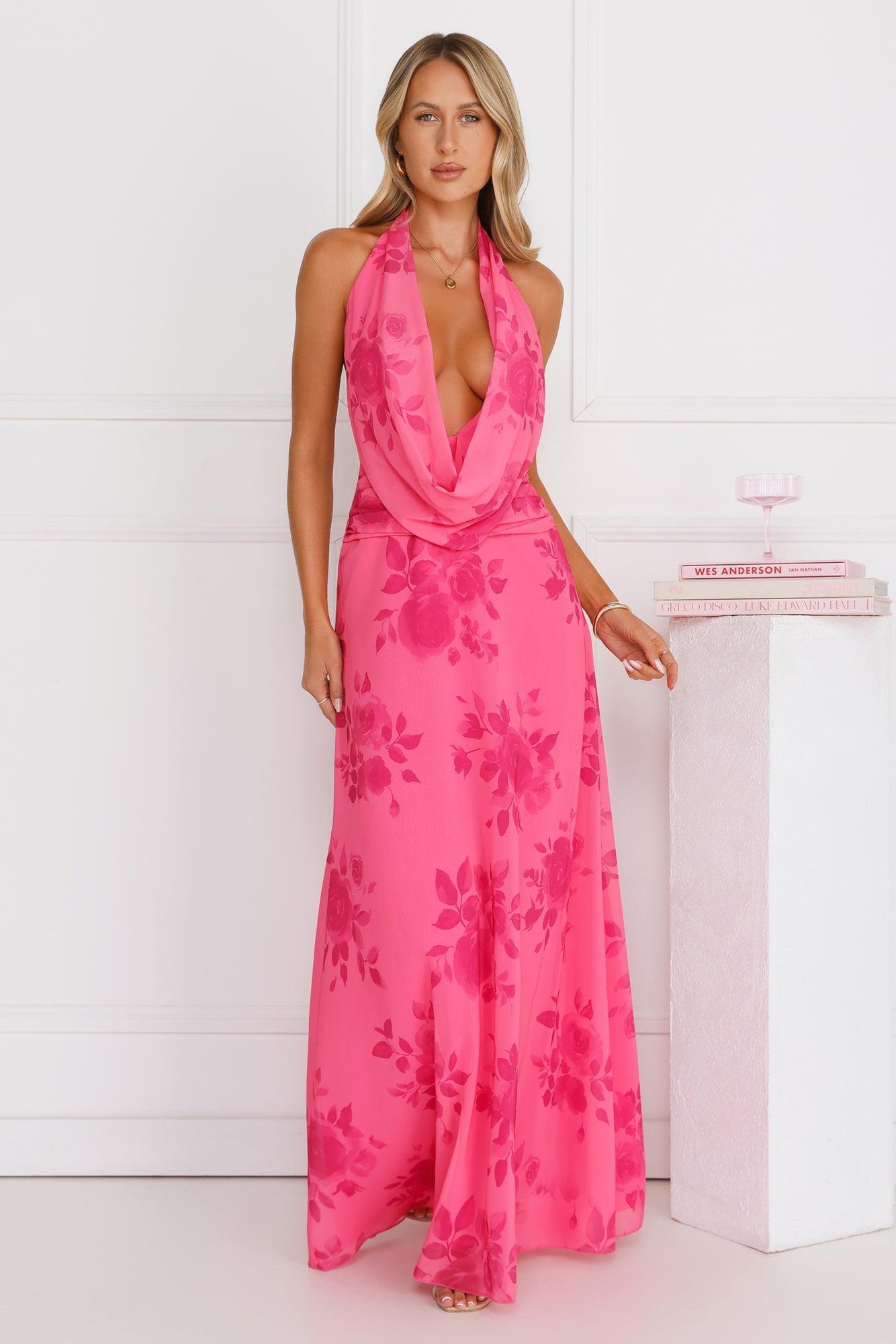 Summer Edition Halter Maxi Dress Pink Product Image