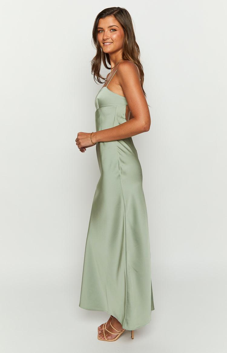 Amour Sage Satin Maxi Dress Product Image