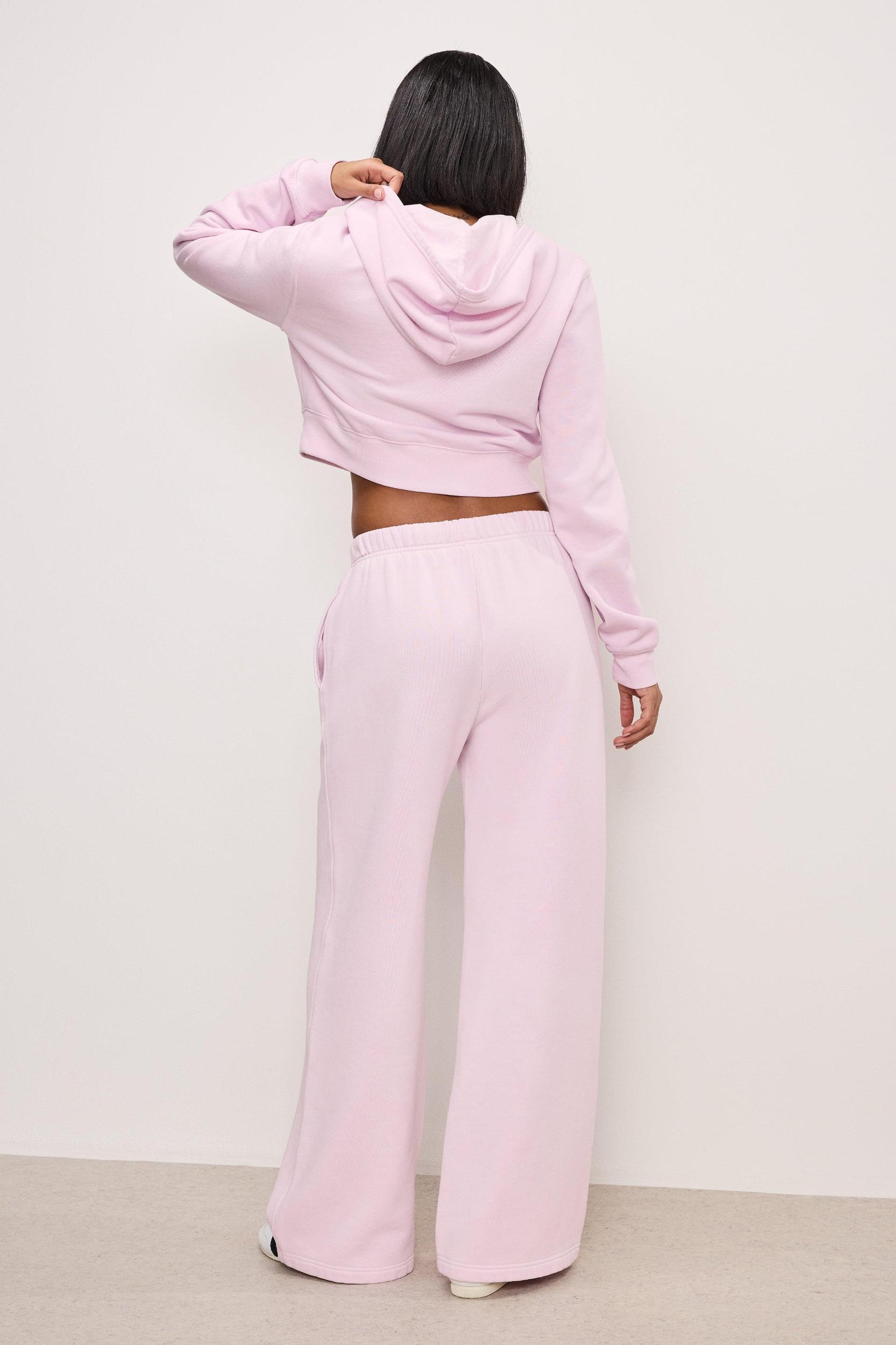 BRUSHED FLEECE WIDE LEG SWEATPANTS | WASHED COTTON CANDY PINK001 Product Image