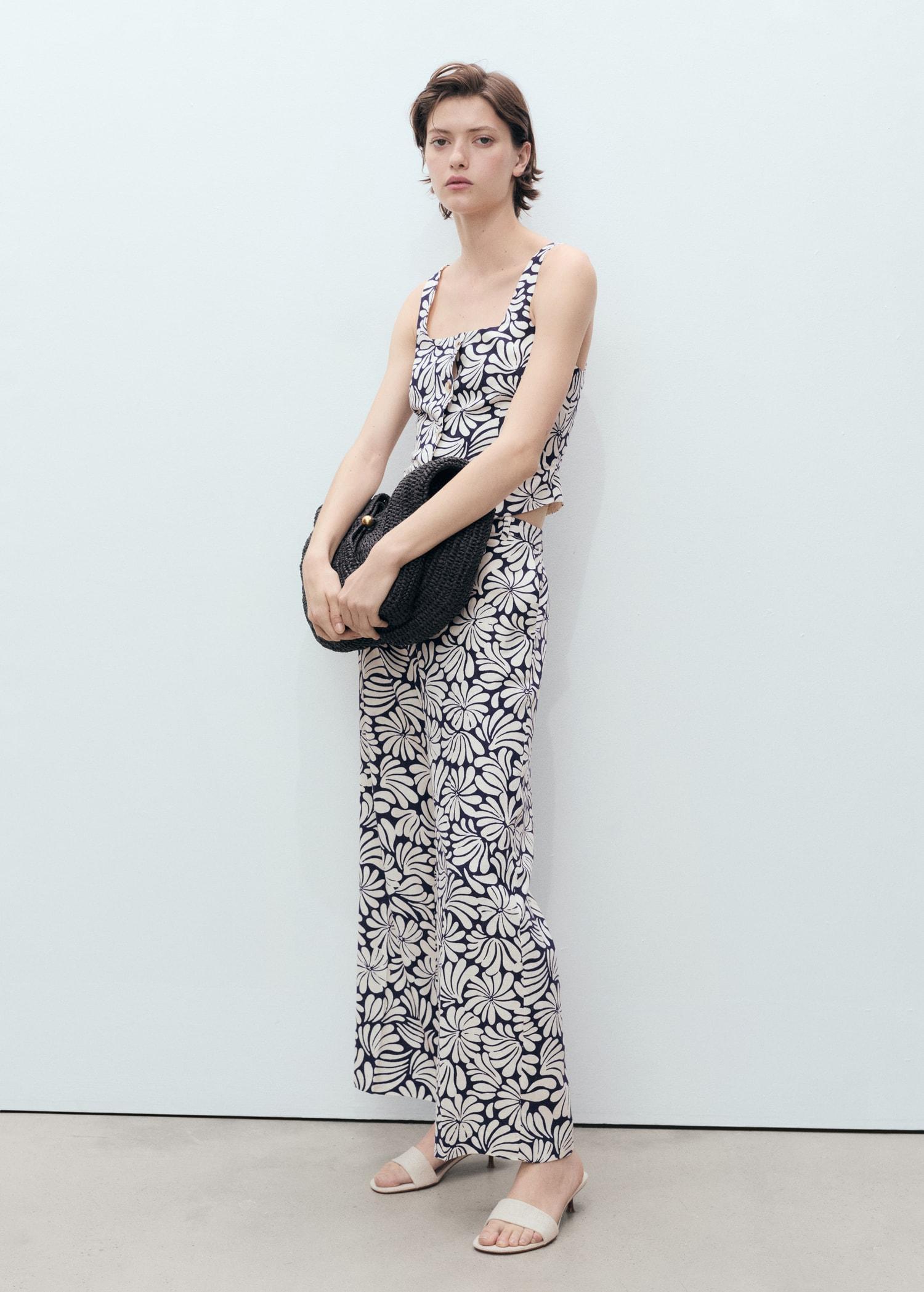 Floral linen pants - Women | MANGO USA Product Image