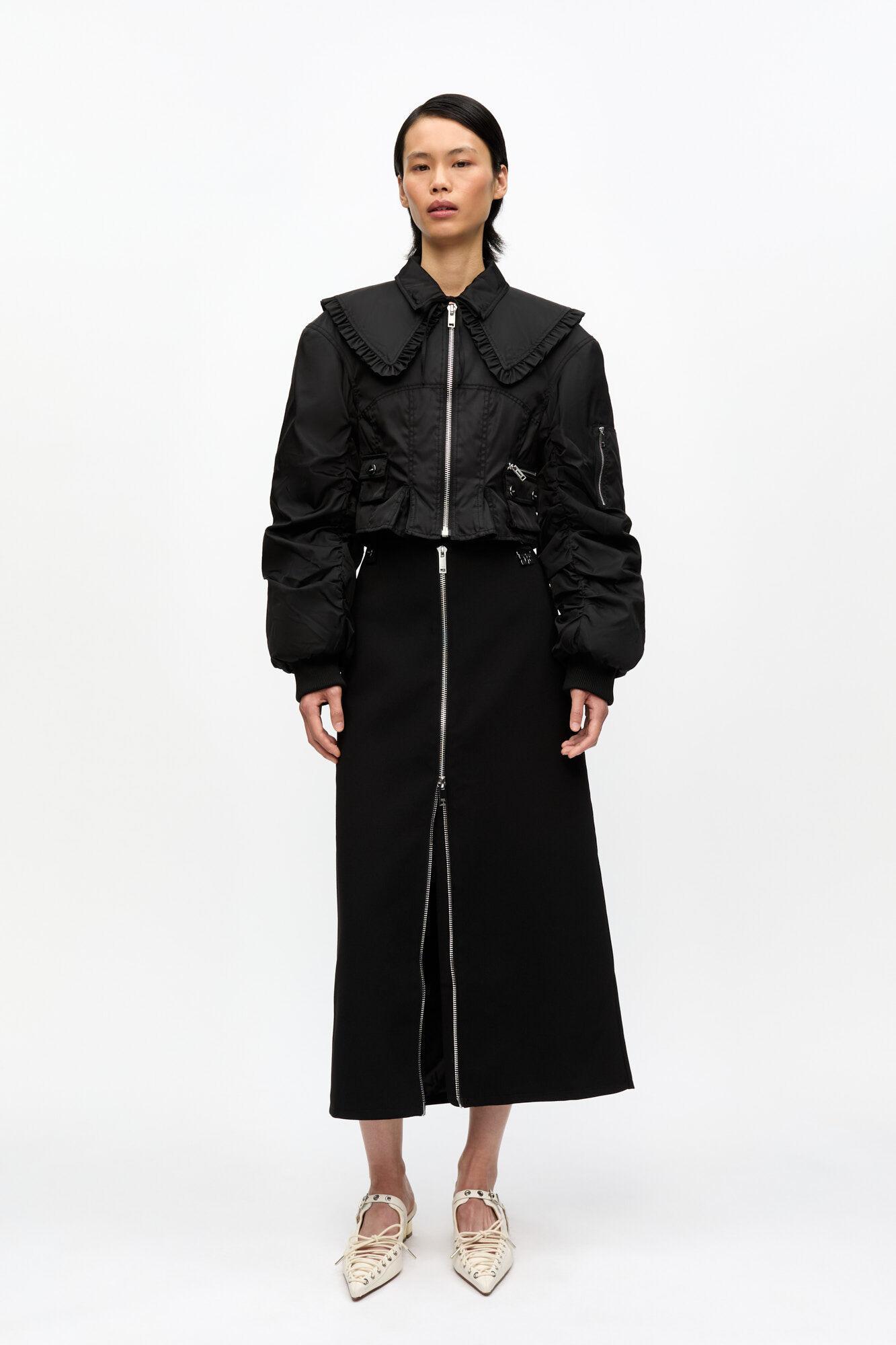 Black Duchesse Nylon Fitted Jacket Product Image