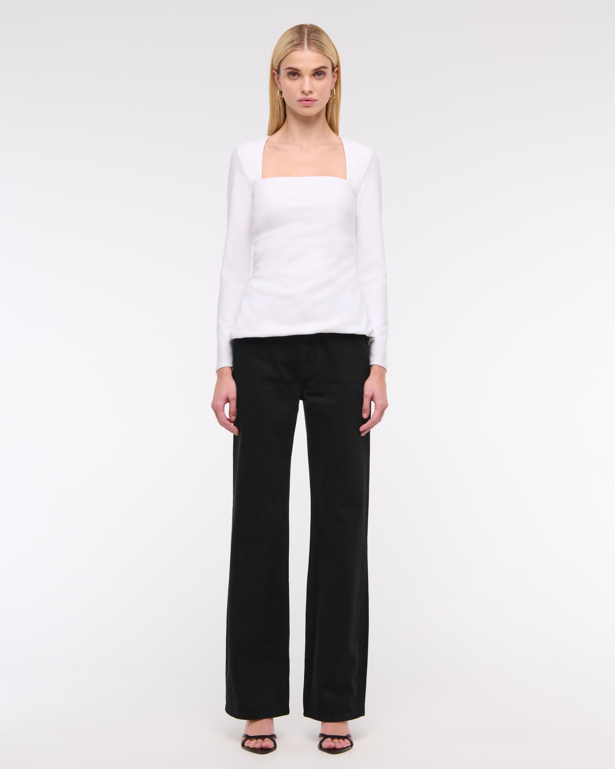 Long-Sleeve Stretch Crepe Portrait Top Product Image