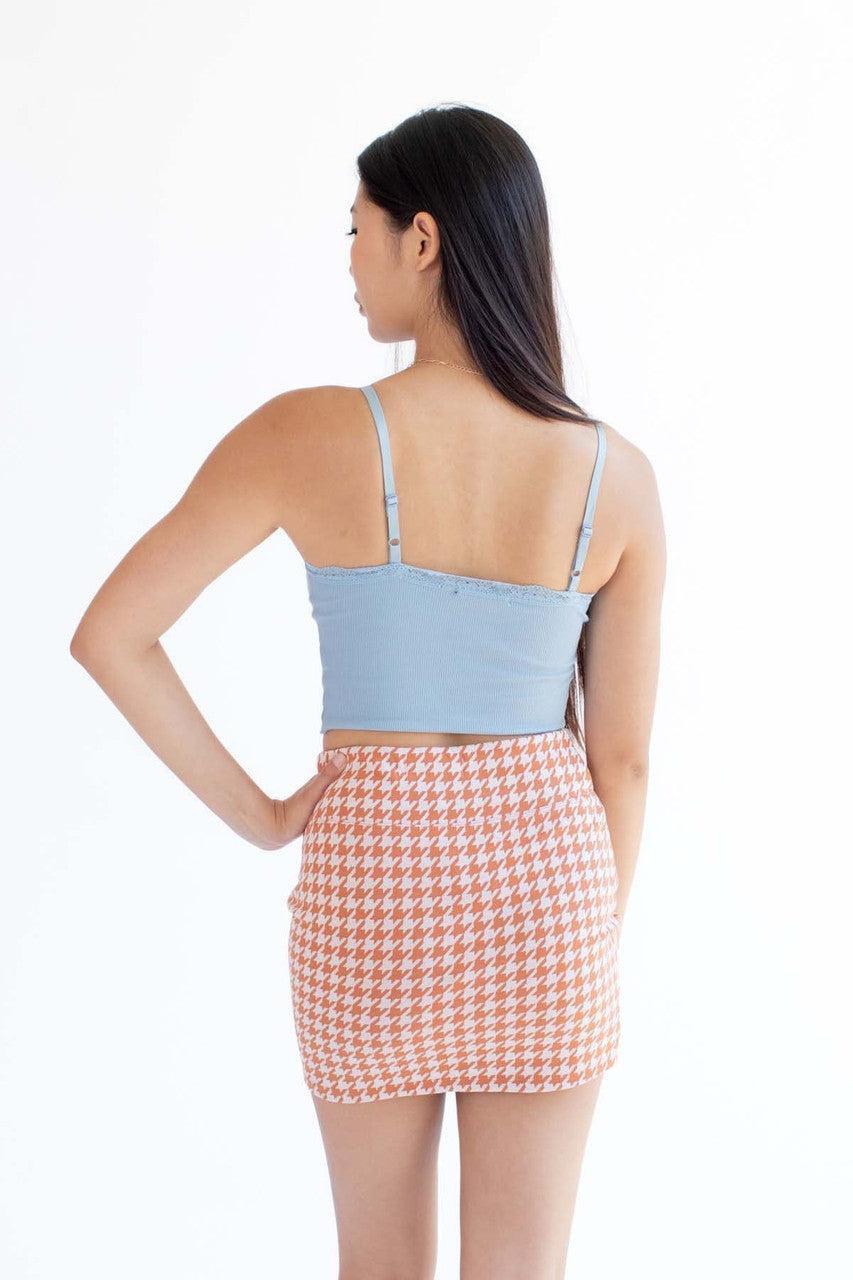 Ice Blue Lace Trimmed Ribbed Cami Product Image