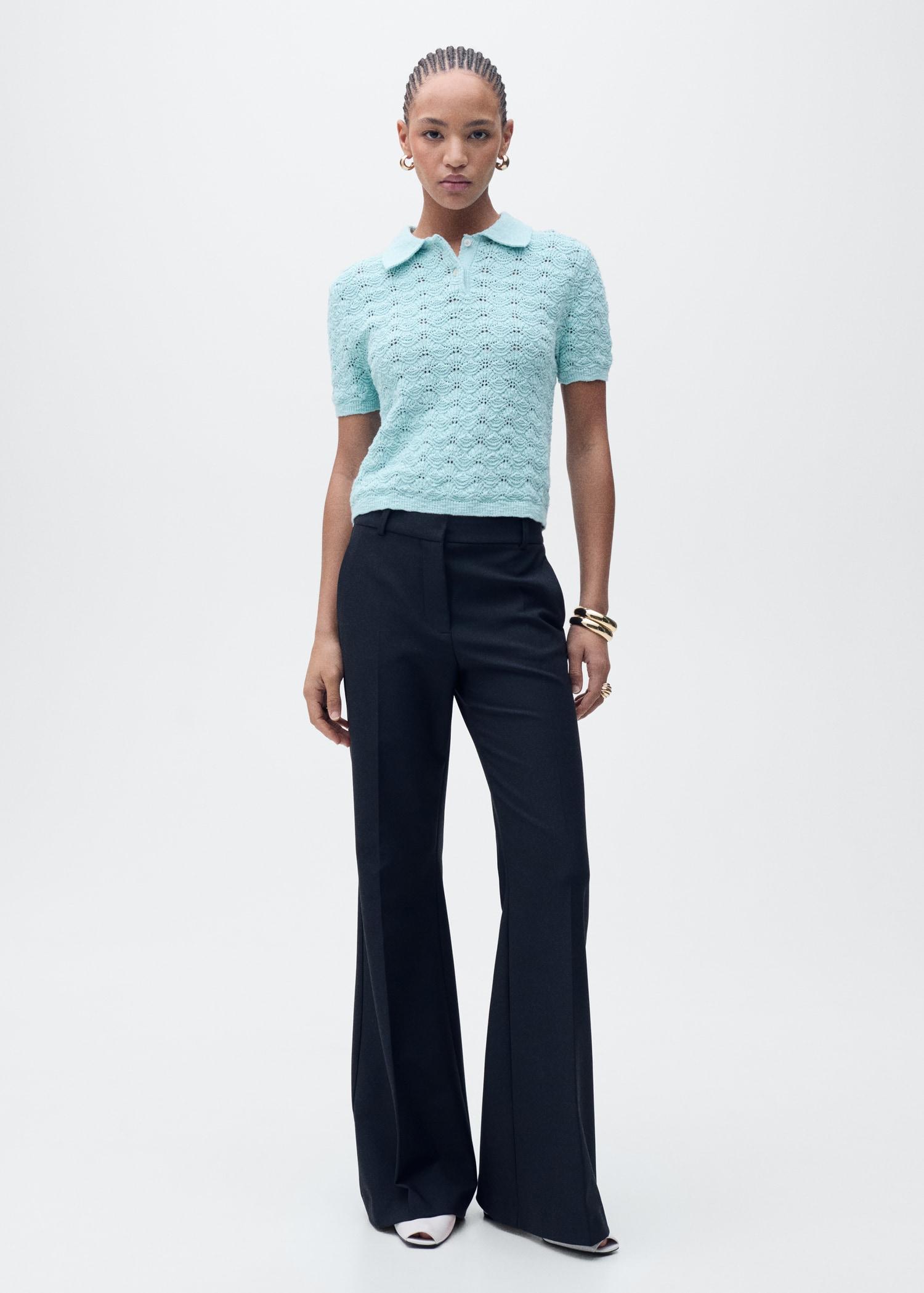 Polo-neck crochet sweater - Women | MANGO USA Product Image